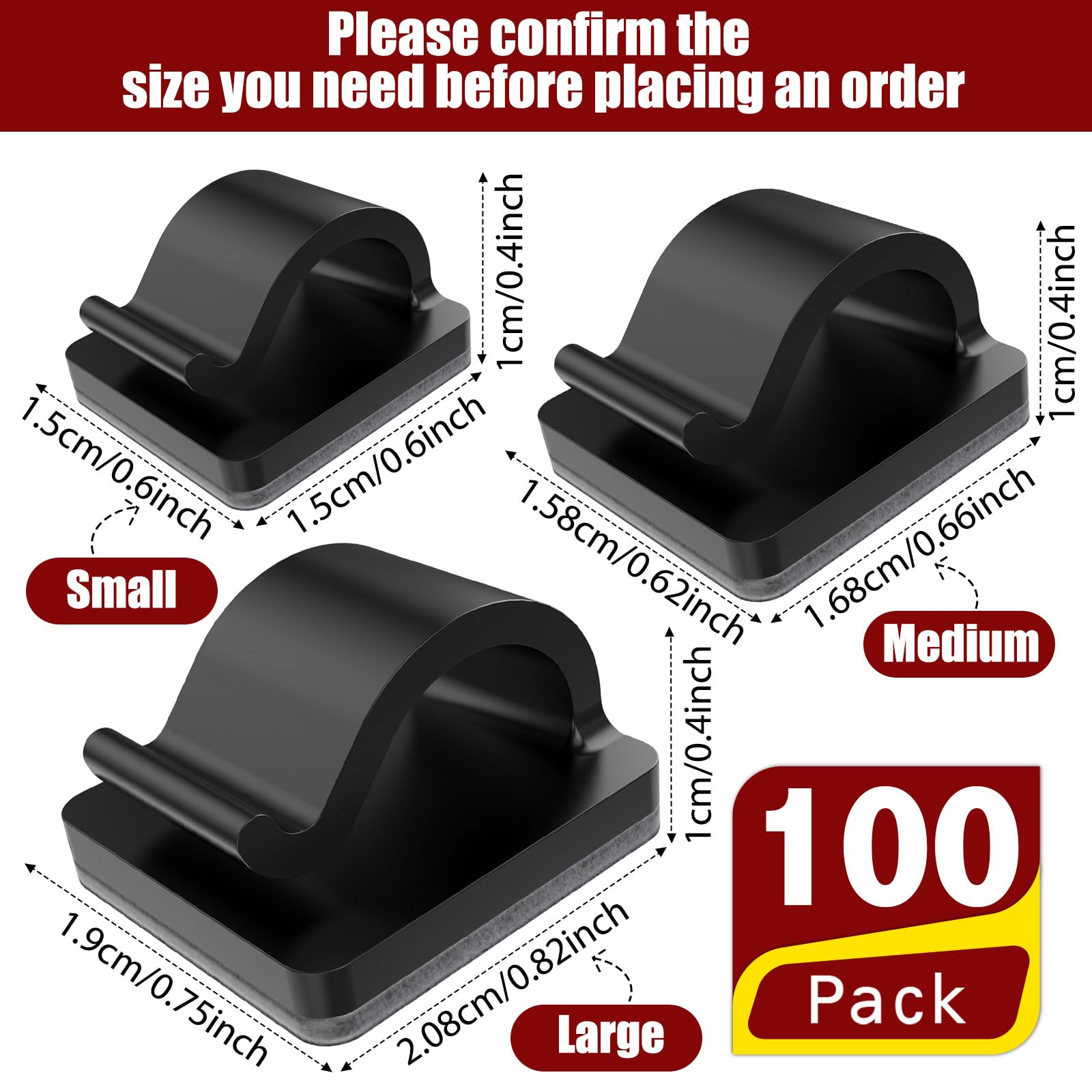 Blulu 100-Pack Adhesive Cable Clips - Heavy Duty Wire Organizers for Home & Office, Outdoor String Light Hooks, Cord Management Solutions (Perfect for Christmas Lights, Extension Cords & Home Organization)