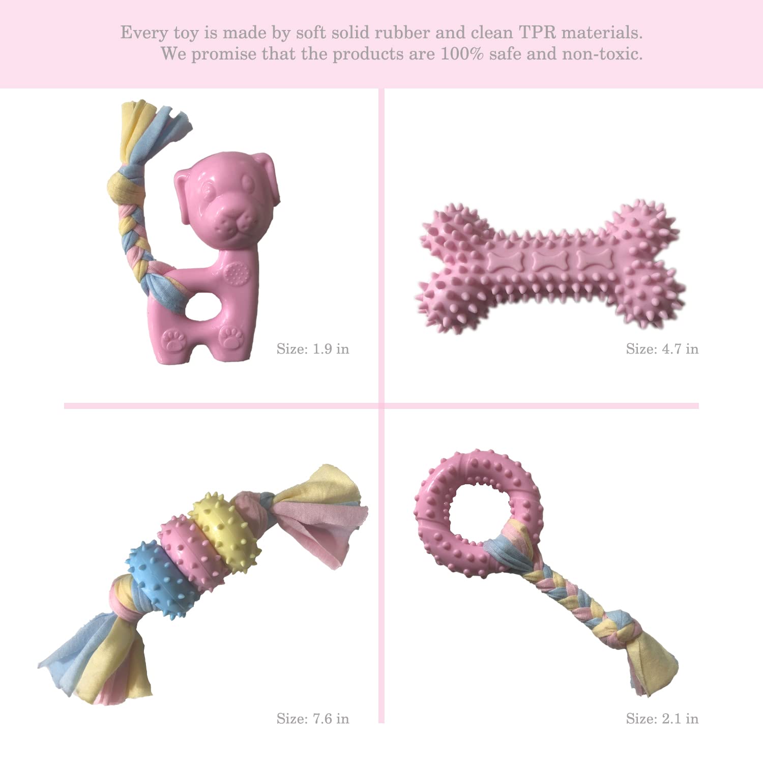 **Durable Puppy Teething Toys for Small & Medium Dogs – Natural Rubber & Cotton Chew Toys to Soothe Teething Pain & Reduce Anxiety – 4-Pack (Pink) – Perfect for Puppy Training, Playtime & Stress Relief**