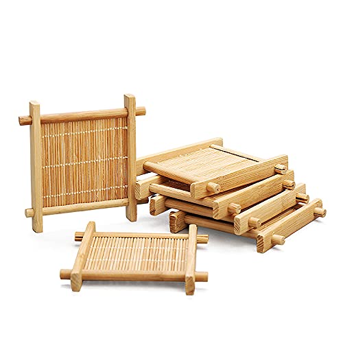 AKOAK 2-Pack Handmade Bamboo Coasters for Kung Fu Tea & Coffee - Natural Wood Drink Mats for Table Protection - Perfect for Tea Ceremony, Coffee Bar & Kitchen Decor