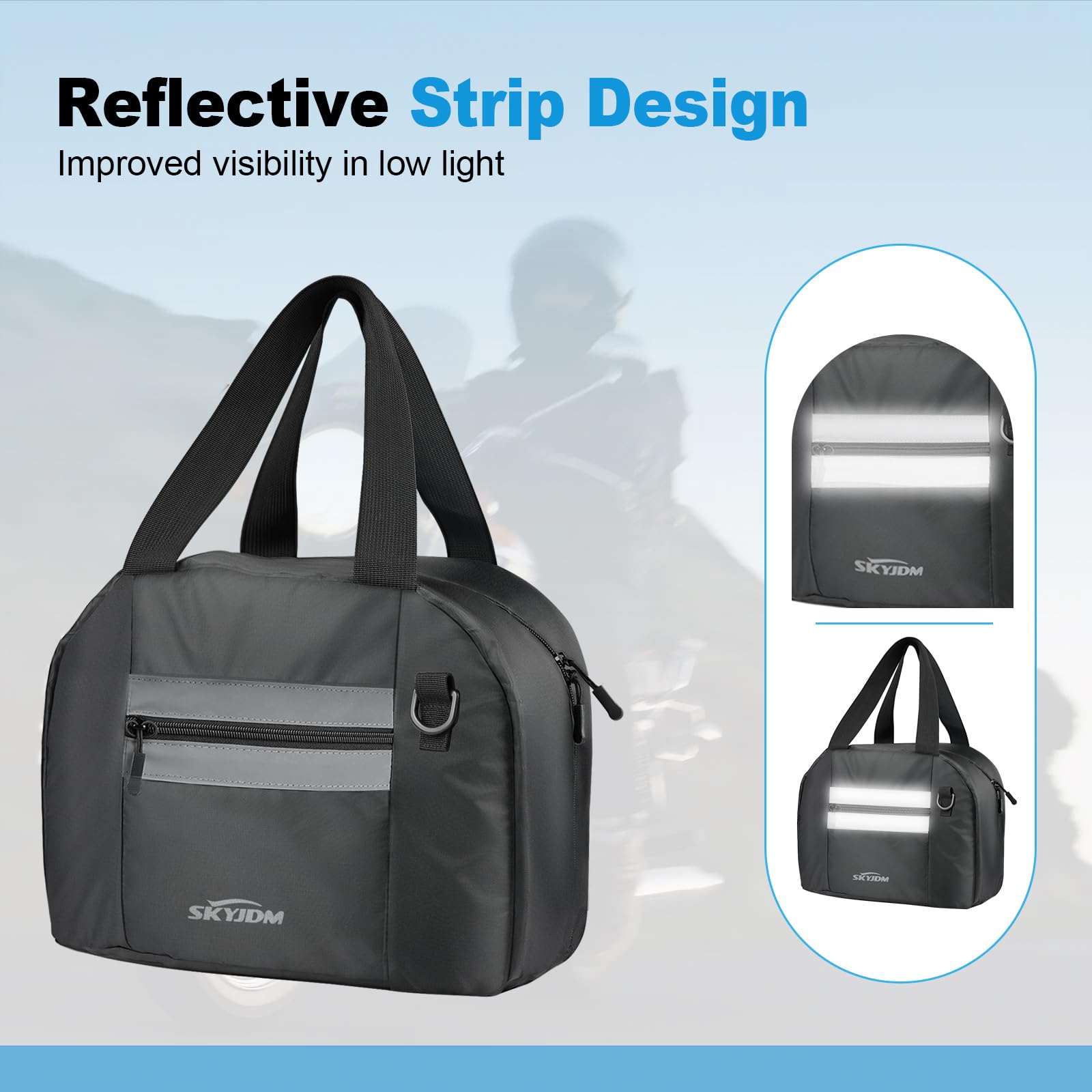 Waterproof Motorcycle Helmet Storage Bag with Pockets & Adjustable Strap - Soft Rubber Zipper & Reflective Strip - Compact Powersports Gear Organizer for Riding, Travel & Motorcycle Storage