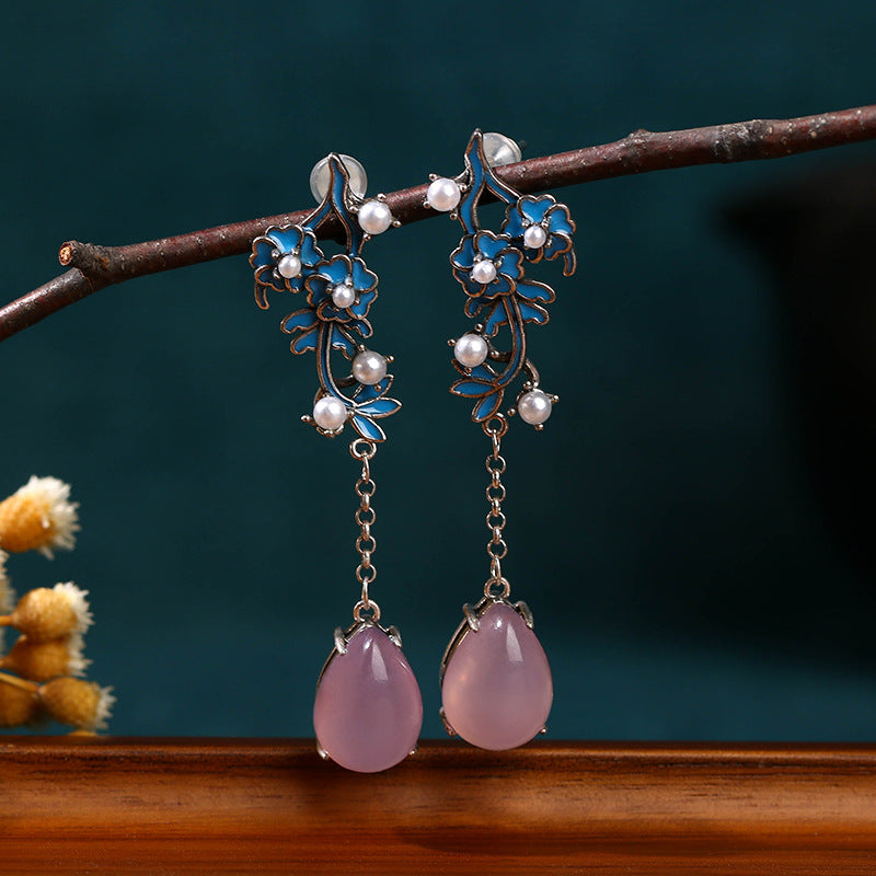 Elegant Pink Jade Alloy Flower Dangle Drop Earrings for Women | Boho Chic Jewelry | Perfect for Weddings, Parties & Everyday Wear