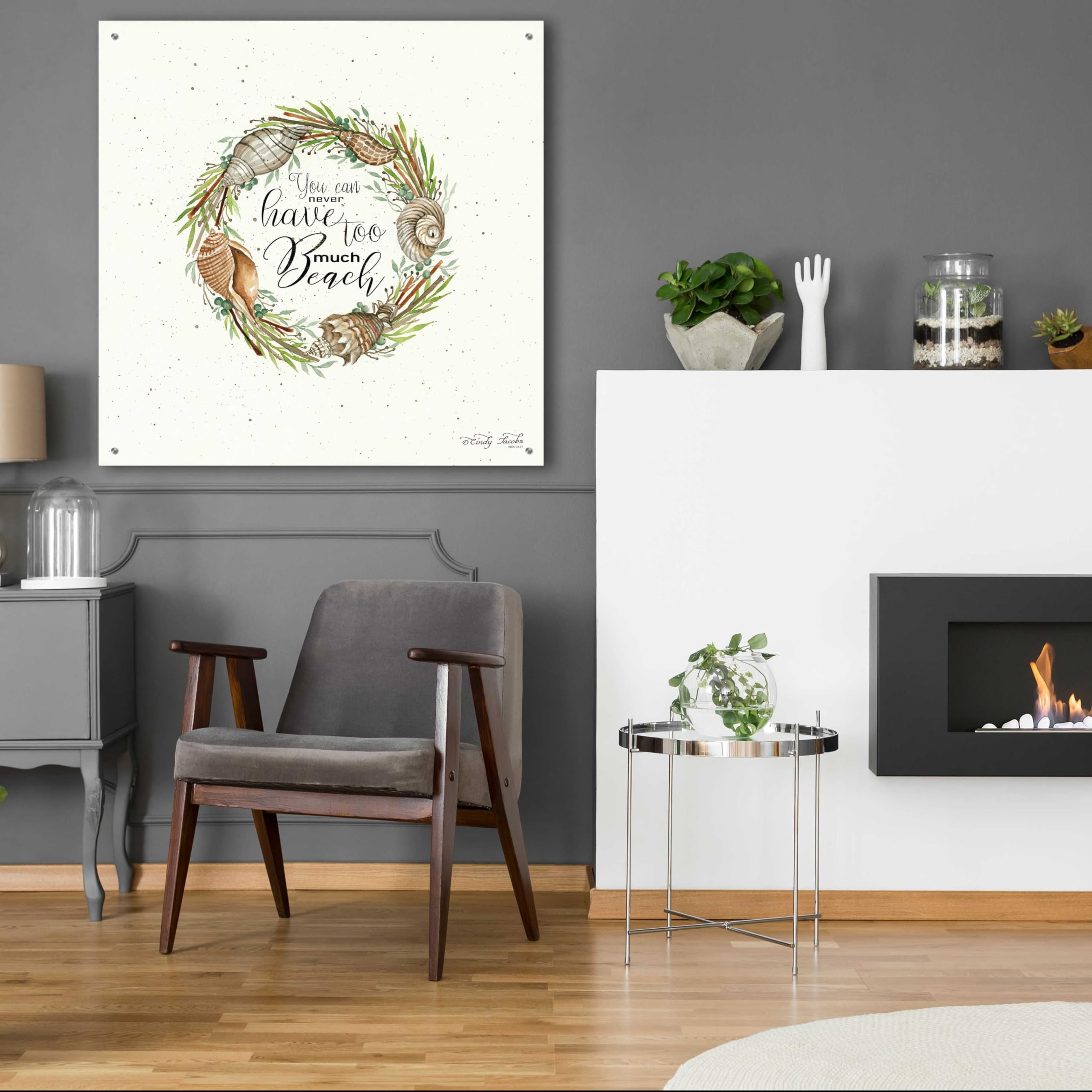 Epic Art 'Never Too Much Beach Shell Wreath' by Cindy Jacobs - 36x36 Inch Acrylic Glass Wall Decor - Coastal Home Decor for Living Room, Bedroom & Beach House
