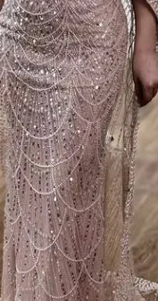 Elegant Dubai Purple One Shoulder Saudi Arabic Evening Gown with Beaded Side Overskirt - Formal Dress for Weddings, Galas & Special Occasions - LA72735