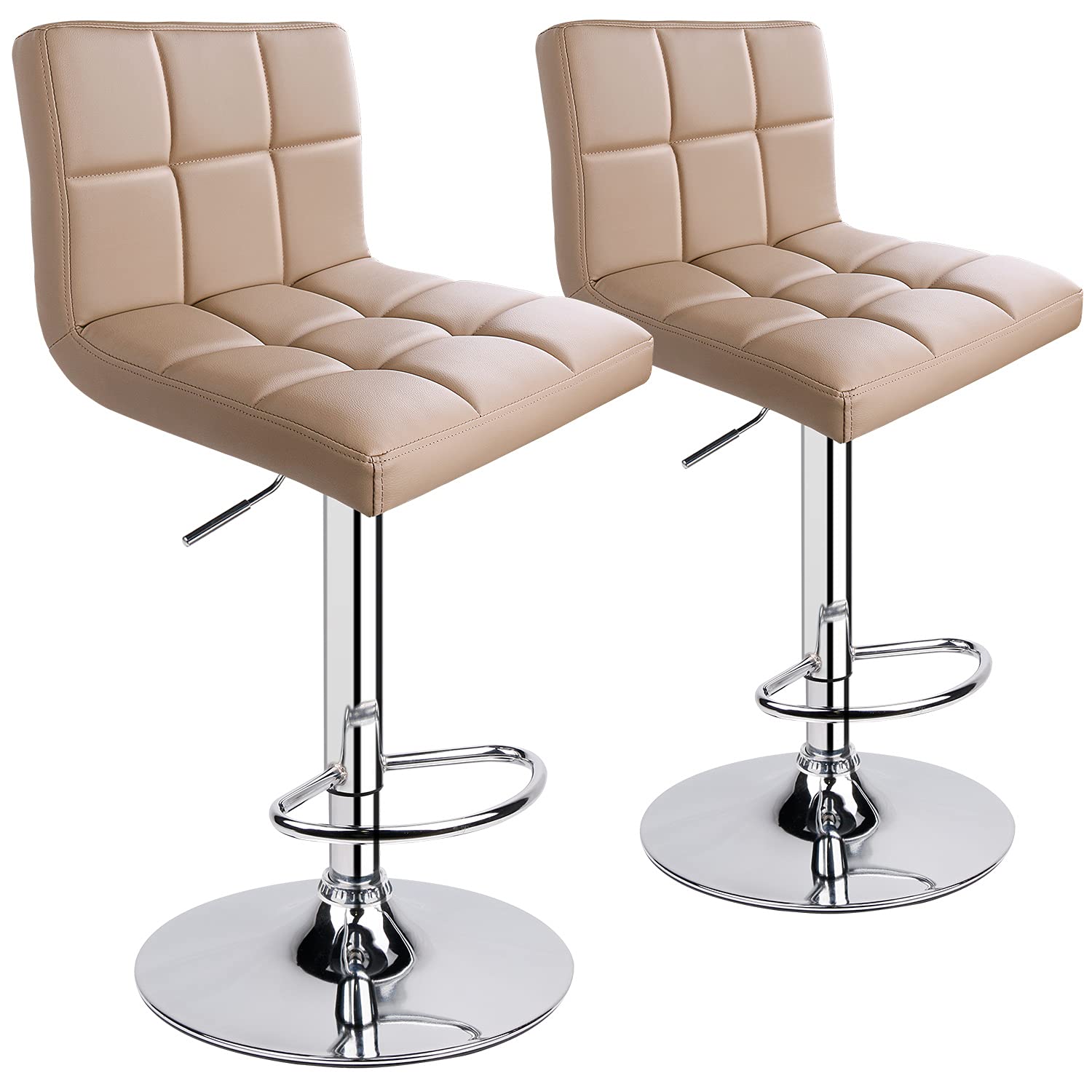 Modern PU Leather Adjustable Swivel Bar Stools with Back - Set of 2 Leopard Print Counter Stools in Khaki for Kitchen Island, Breakfast Bar & Home Decor