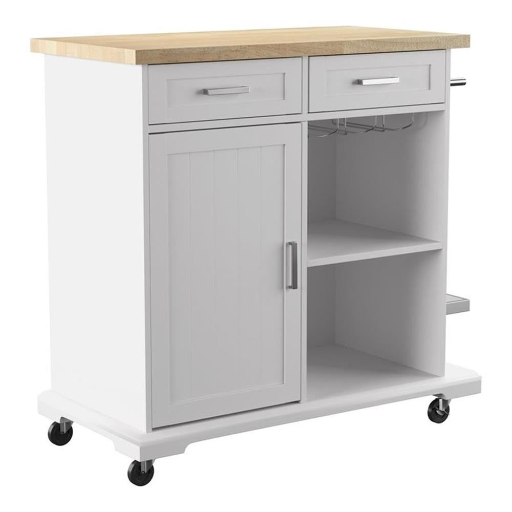 SEI Furniture Warkin Rolling Kitchen Island with Storage - Mobile Kitchen Cart with Wheels for Small Spaces, Countertop Extension & Extra Storage - Perfect for Apartments, Dorms & Compact Kitchens