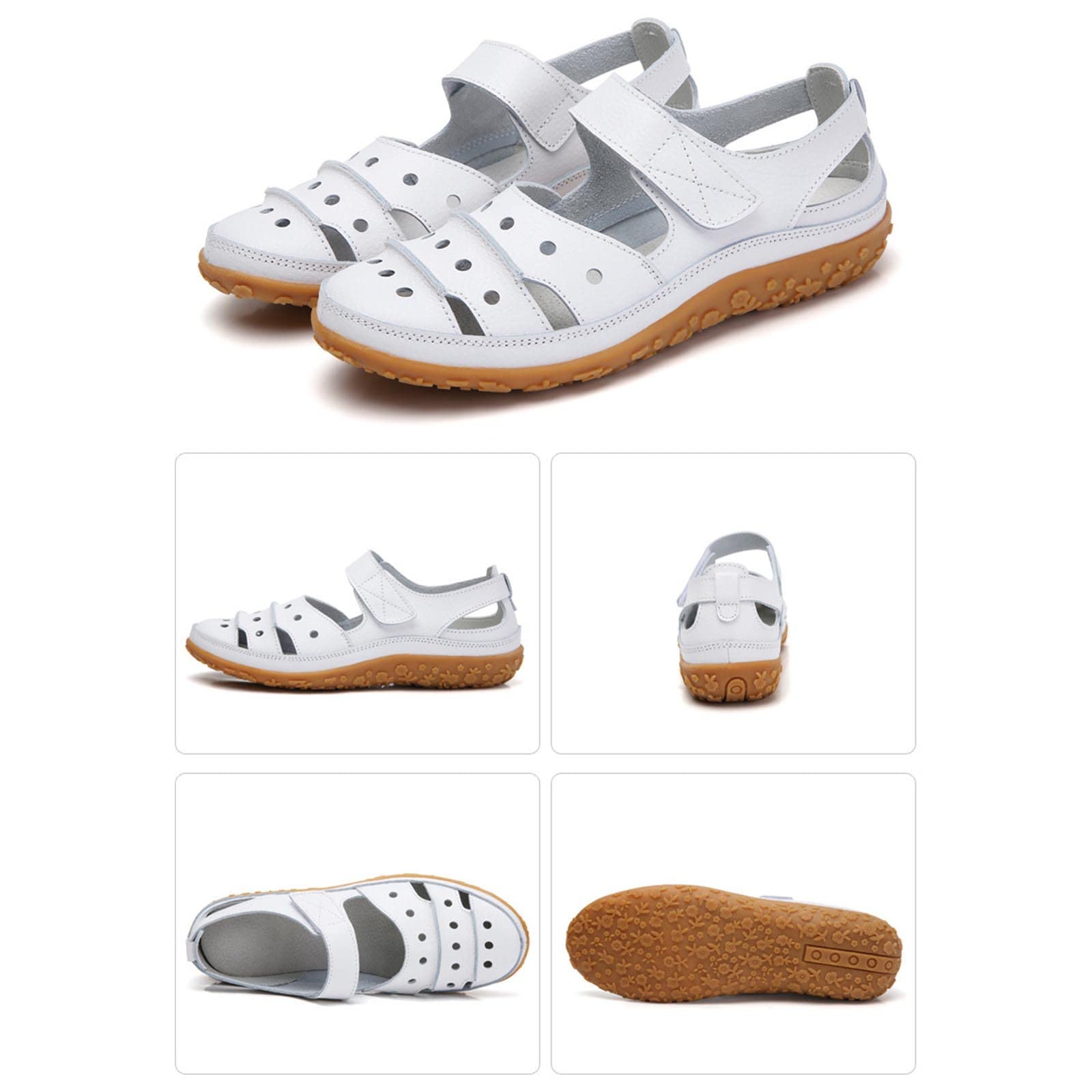 Oiangi Women's Comfortable Wedge Sandals - Summer Casual Hollow Hole Closed Toe Hook and Loop Sandals - Lightweight Non-Slip Ladies Shoes for Outdoor Walking, Beach & Travel