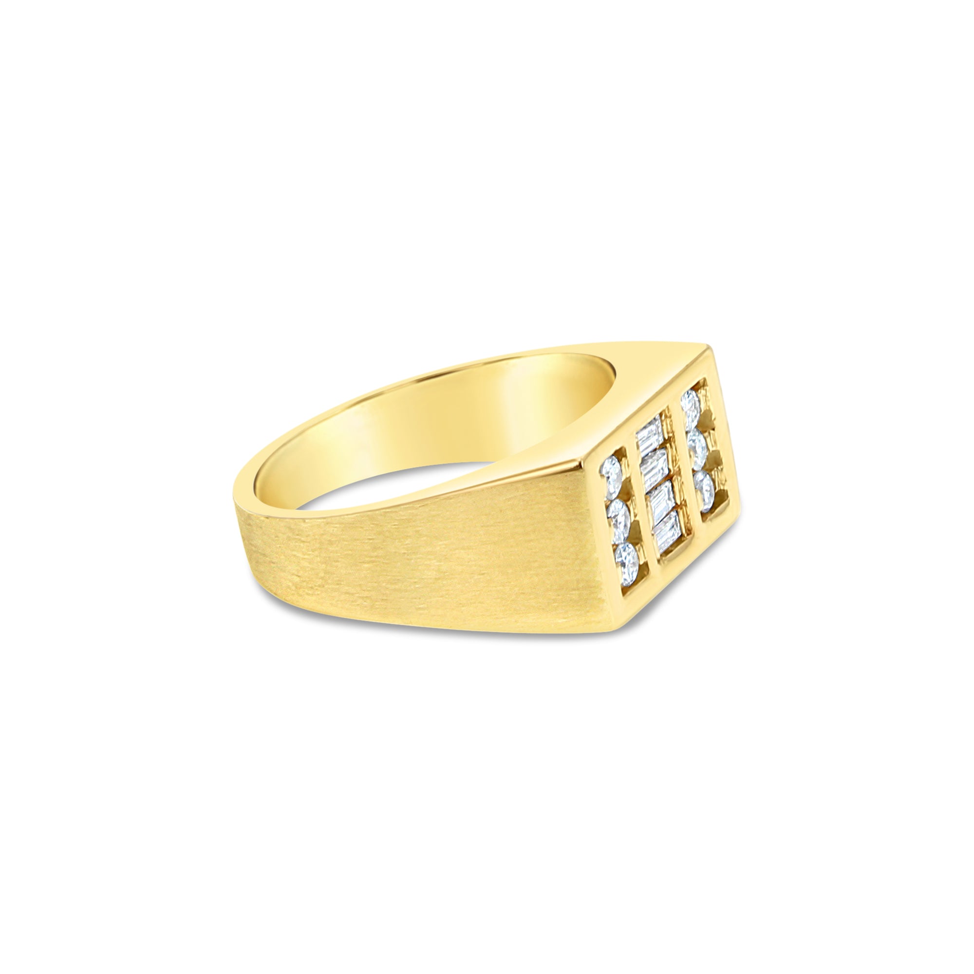 14K Yellow Gold Three Row Diamond Statement Ring for Women - Elegant Stackable Band for Parties, Weddings & Special Occasions