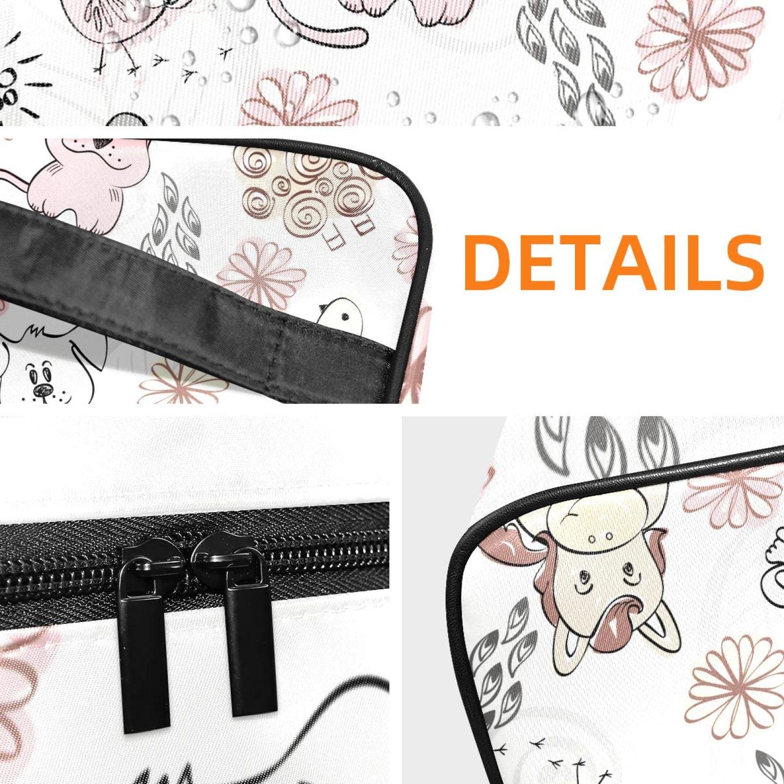 Cute Cartoon Animal Makeup Bag for Women - Large Travel Cosmetic & Toiletry Organizer with Brush Holder - Perfect for Girls' Travel, Gym, School & Daily Use (Cow, Cat, Horse, Dog Designs)