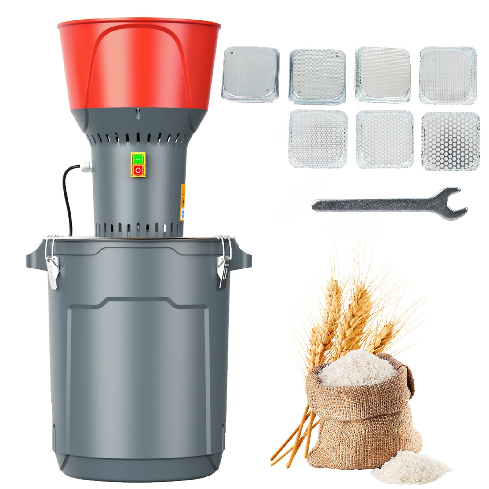**15.8-Gallon Electric Corn Grinder Mill for Dry Grains – Commercial & Home Use – Wheat, Spice, Rice, Feed, Flour & Cereals Grinder with 7 Sizes Sieves – Perfect for Baking, Brewing & Farm Use**