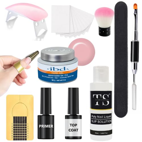 **IBD Builder Gel Kit for Nails – 2oz Pink Hard Gel with UV Lamp, Nail Forms, Tools & Accessories – Professional Manicure & Nail Extension Kit for Salon & Home Use**    *(Includes: 10 Cotton Swabs, Dusting Brush, Filer, Double-Sided Spatula, Nail Brush, 10 Nail Forms, Topcoat, Primer & 55ml Slip Solution – Perfect for DIY & Professional Nail Art)*