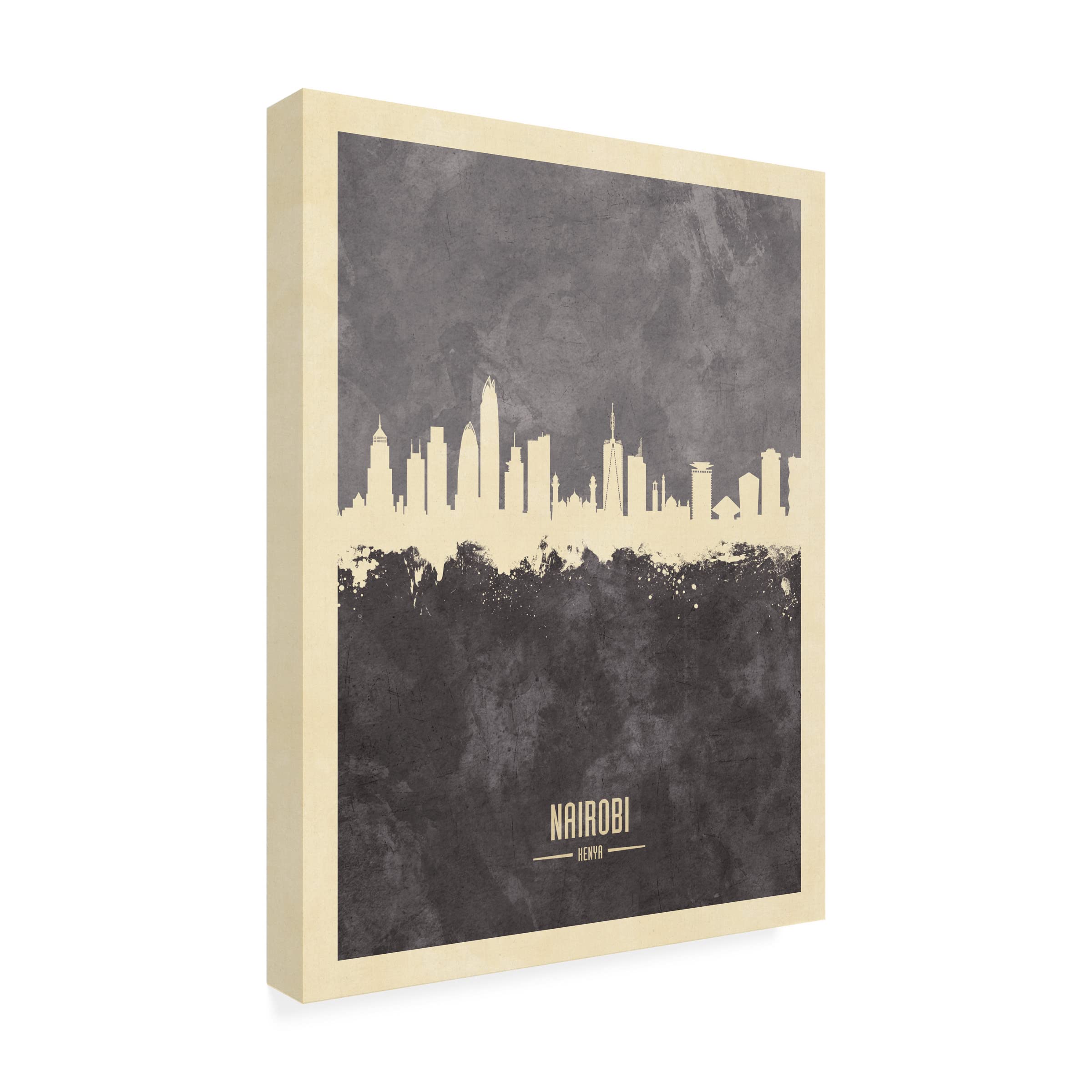 Michael Tompsett 'Nairobi Kenya Skyline Gray' Canvas Wall Art Print - Modern African Cityscape Painting for Living Room & Office Decor