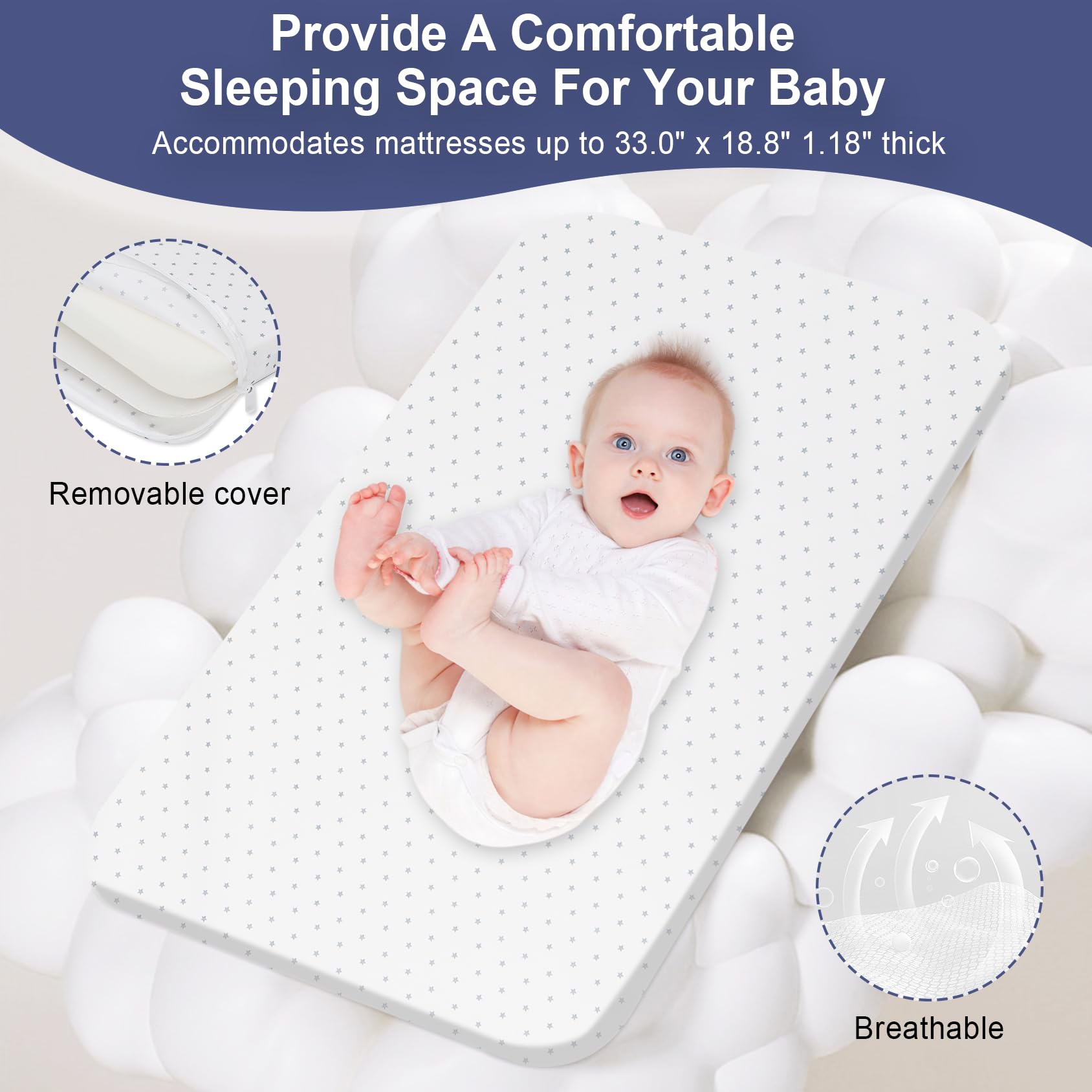 YTHFGRT 3-in-1 Adjustable Baby Bassinet Bedside Sleeper - 6 Height Levels & Auto-Lock Wheels - Portable Crib for Newborns & Infants - Perfect for Breastfeeding, Co-Sleeping & Nursery Room