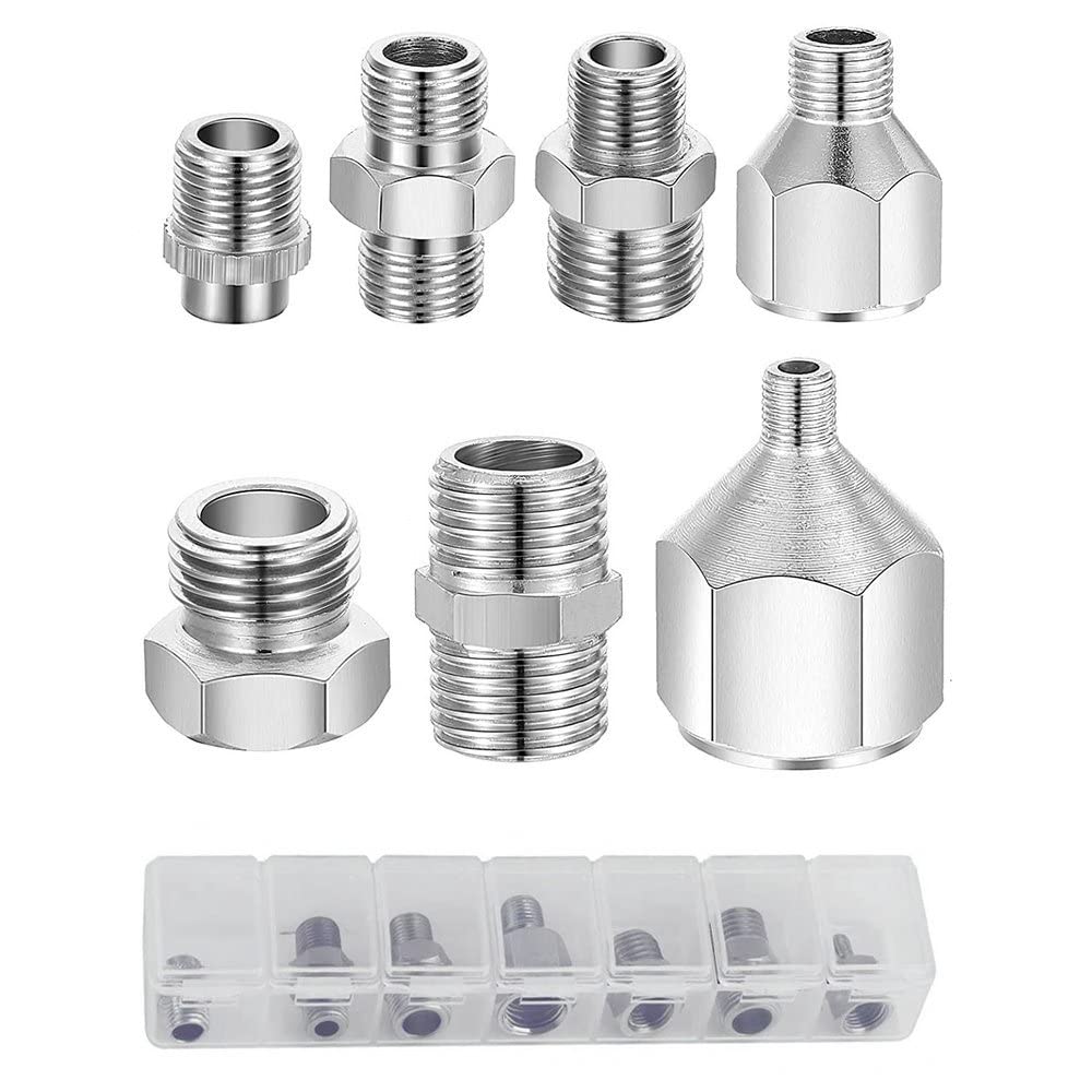 7-Piece Airbrush Adapter Set - Airbrush Fittings & Connector Kit with Threaded Plugs for Airbrush to Compressor - Includes Transparent Plastic Storage Box - Perfect for Airbrush Painting & DIY Art Projects