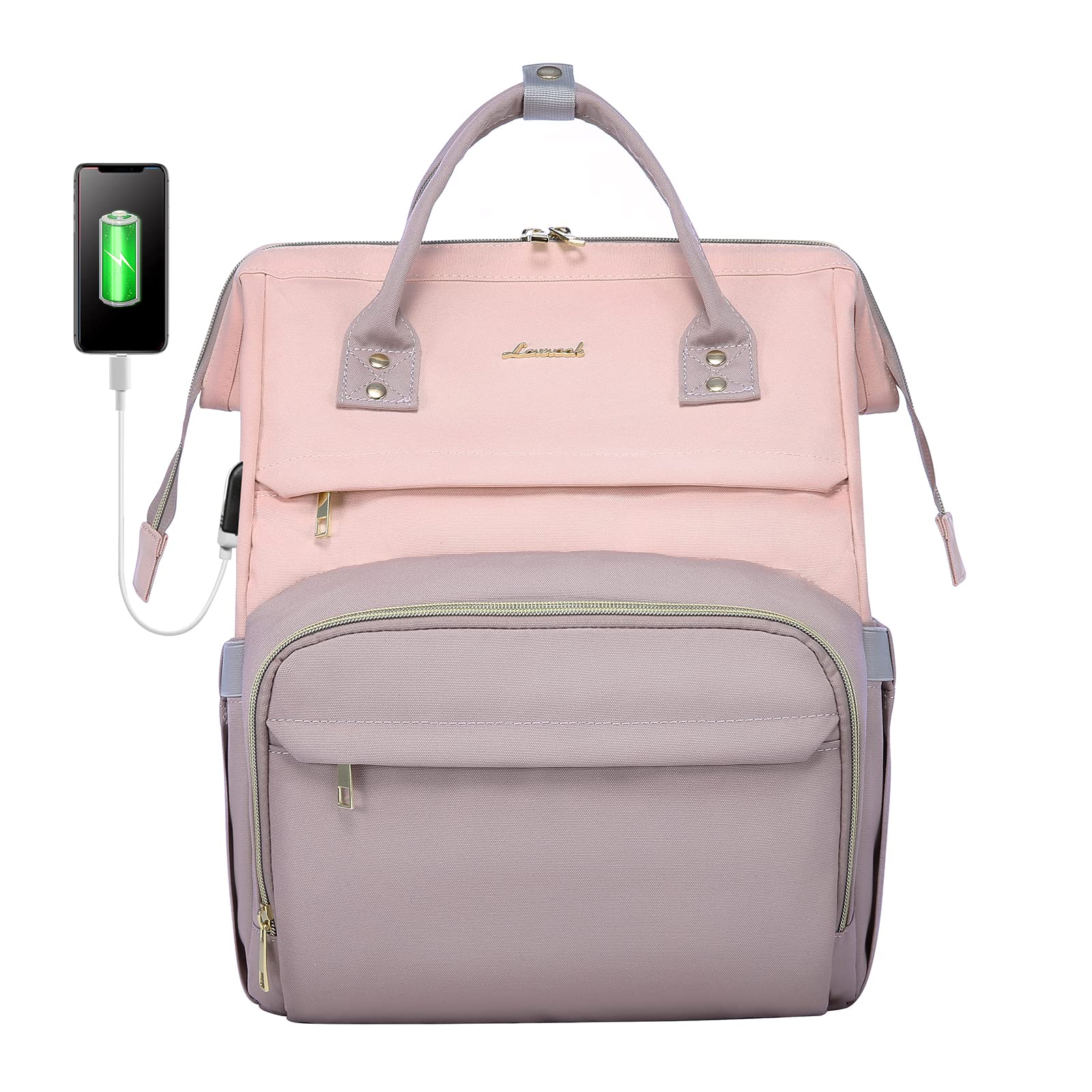 LOVEVOOK Women's Fashion Laptop Backpack with USB Port - Stylish Business Travel Bag for Work, School & Commute, Fits 15.6-Inch Laptop in Pink-Taro Purple, Perfect for Doctors, Nurses & Professionals