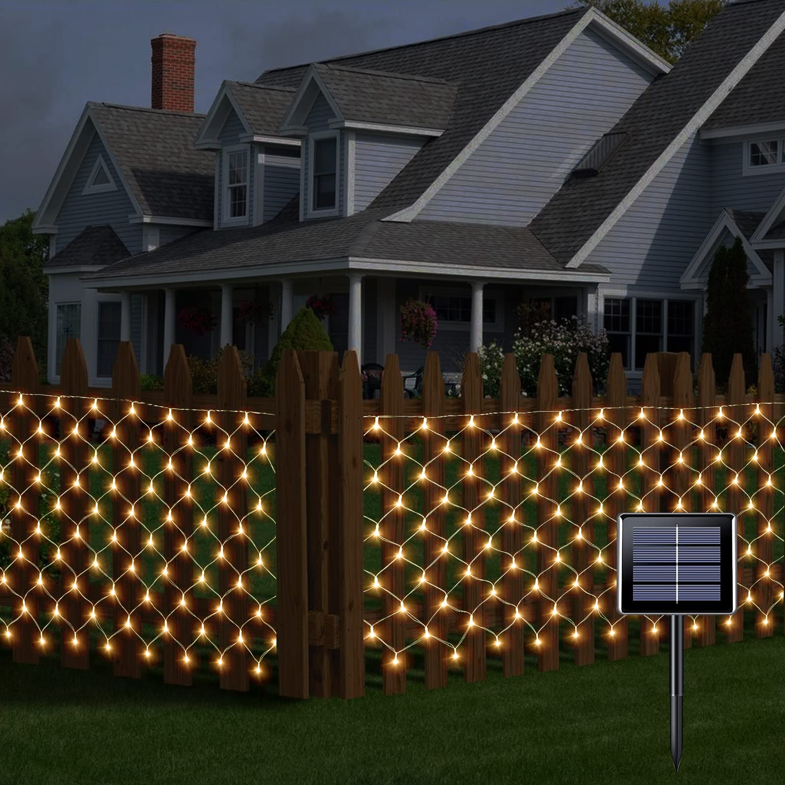 Anycosy 180 LED Solar Net Lights Outdoor - 7.9Ft x 3Ft Warm White Waterproof Fairy Mesh Lights with 8 Modes & Memory Function for Fence, Deck, Backyard, Patio, Garden, and Balcony Decor | Perfect for Holiday, Wedding, Party, and Landscape Lighting
