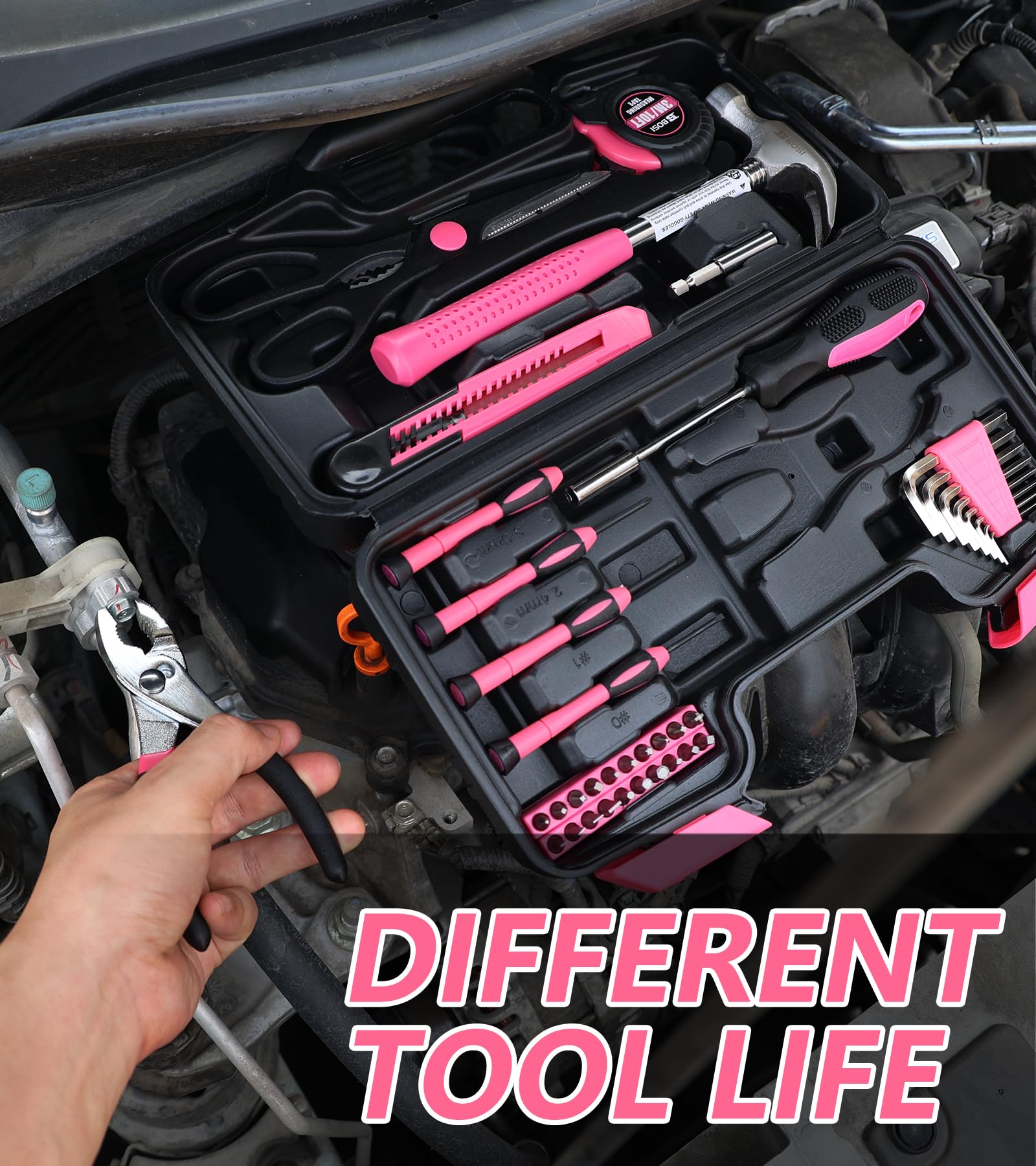 40-Piece Pink Tool Set for Home Repairs - 40 PCS Hand Tool Kit with Durable Plastic Toolbox Storage Case (Pink) - Perfect for DIY Projects, Household Maintenance & Gift Giving