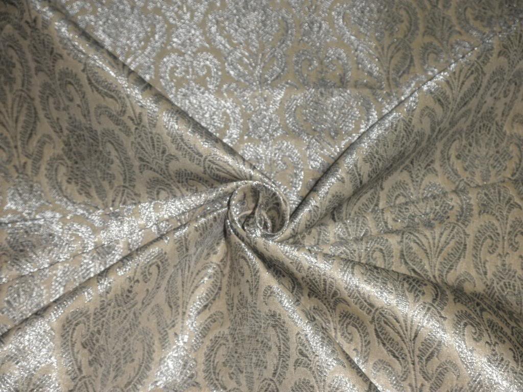 Luxury Silk Brocade Fabric - Sand & Metallic Silver 44