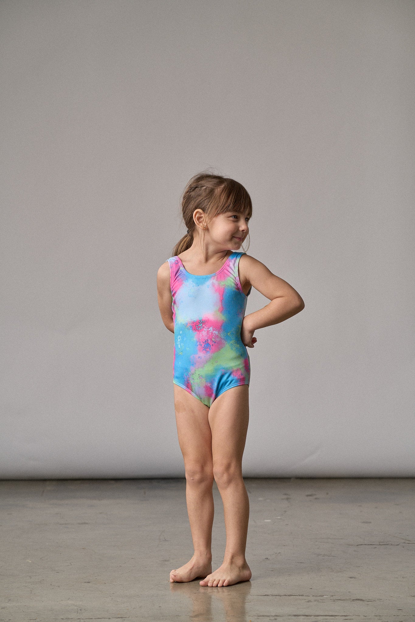 Neon Watercolor Girls Swimsuit - Trendy One Piece Bathing Suit for Kids, UV Protection Swimwear for Beach, Pool & Summer Activities