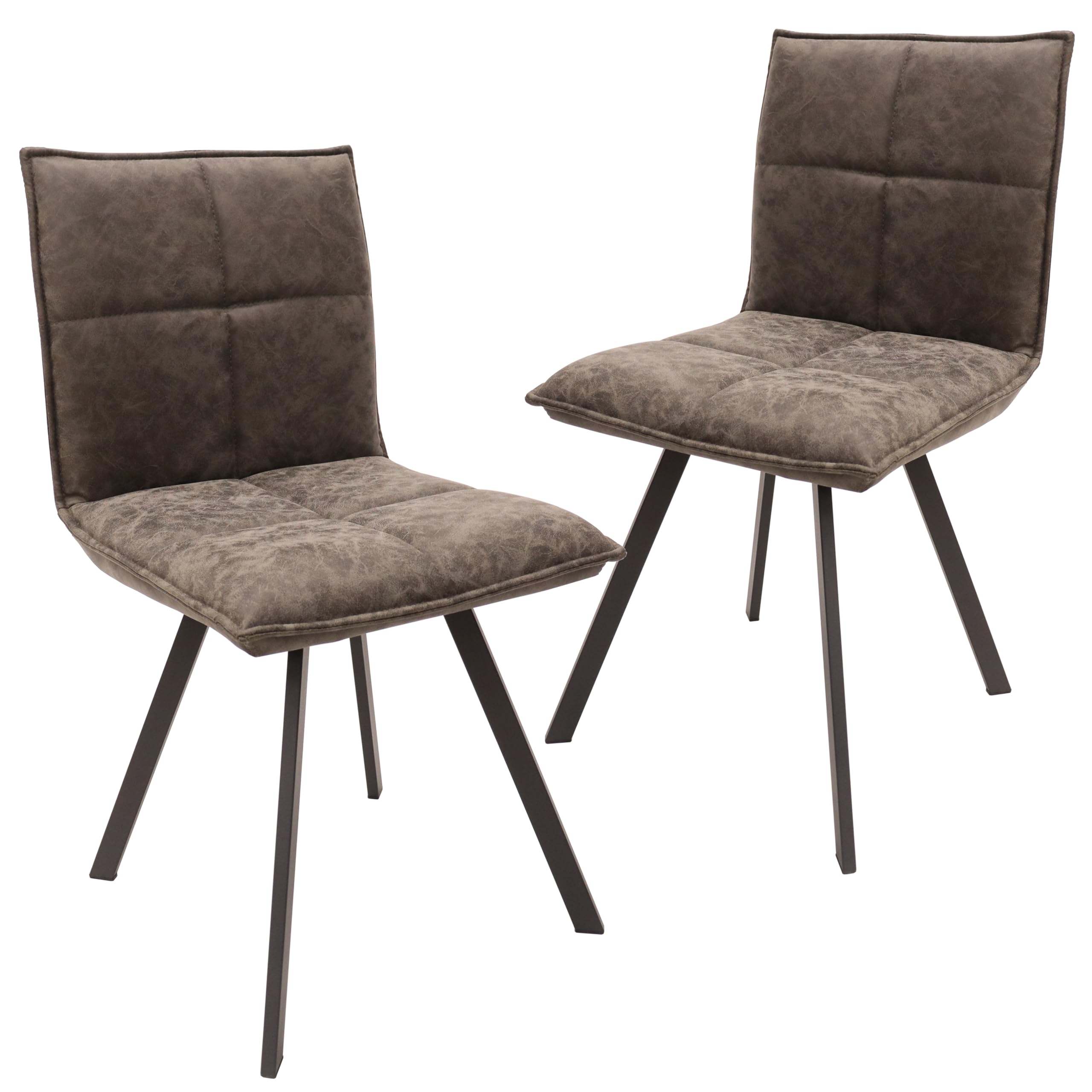 LeisureMod Wesley Modern Leather Kitchen and Dining Chairs with Metal Legs Set of 2, Grey - Comfortable Seating for Home, Restaurant and Office Use
