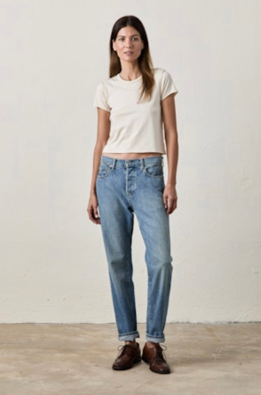 Tara Fitted Shrunken Crew Neck T-Shirt for Women - Soft Cotton Casual Tee for Everyday Wear, Street Style & Layering