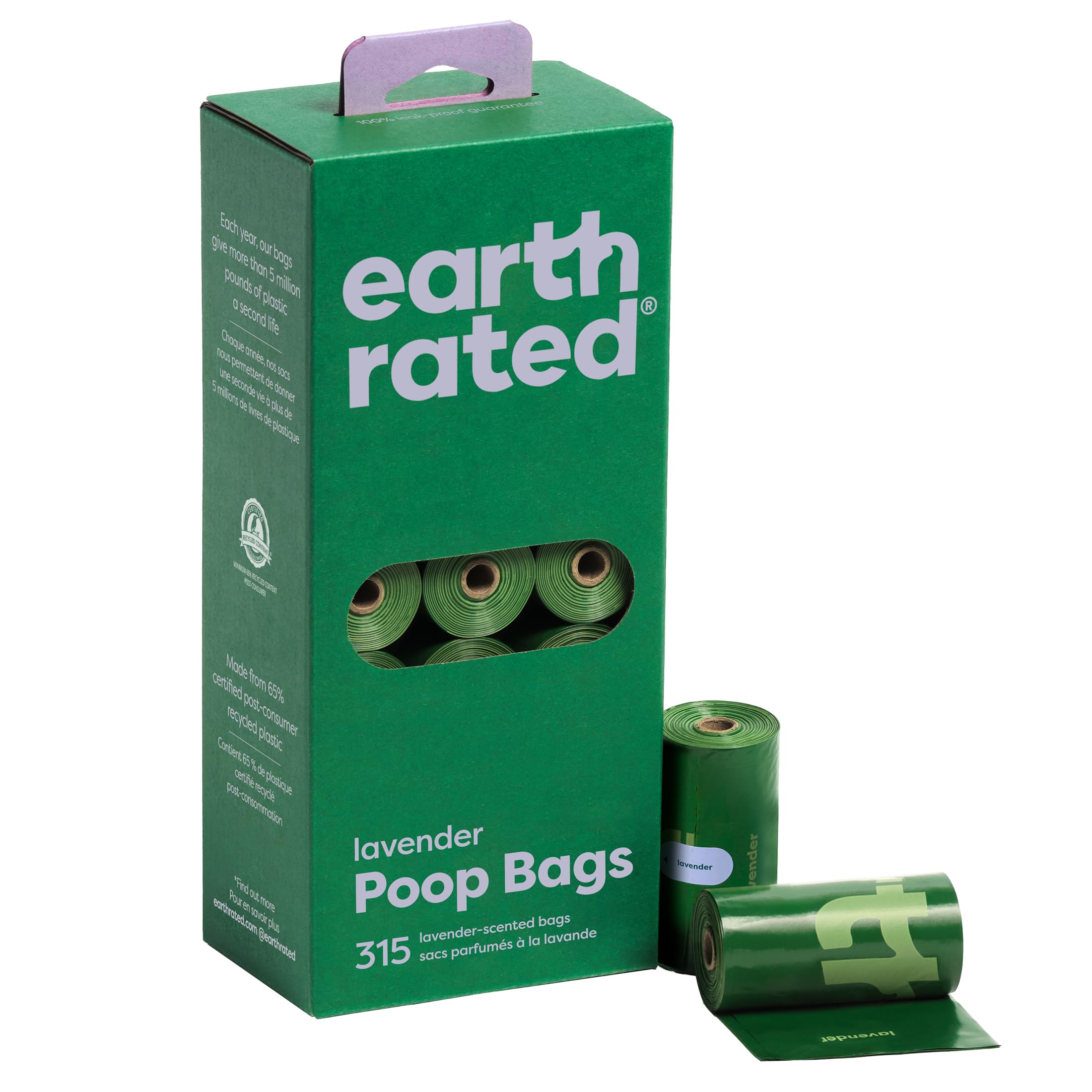 Earth Rated Extra Thick Leakproof Dog Poop Bags - Lavender Scented Waste Bags (315 Count) | Durable Pet Cleanup Solution for Walks, Parks & Backyard Use