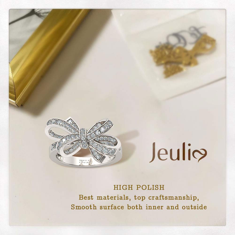 1 Carat Fashion Bowknot Ring 925 Sterling Silver with White CZ - Elegant Princess Cocktail Ring for Women | Wedding, Anniversary, Engagement & Promise Rings | Perfect for Date Nights, Parties & Special Occasions