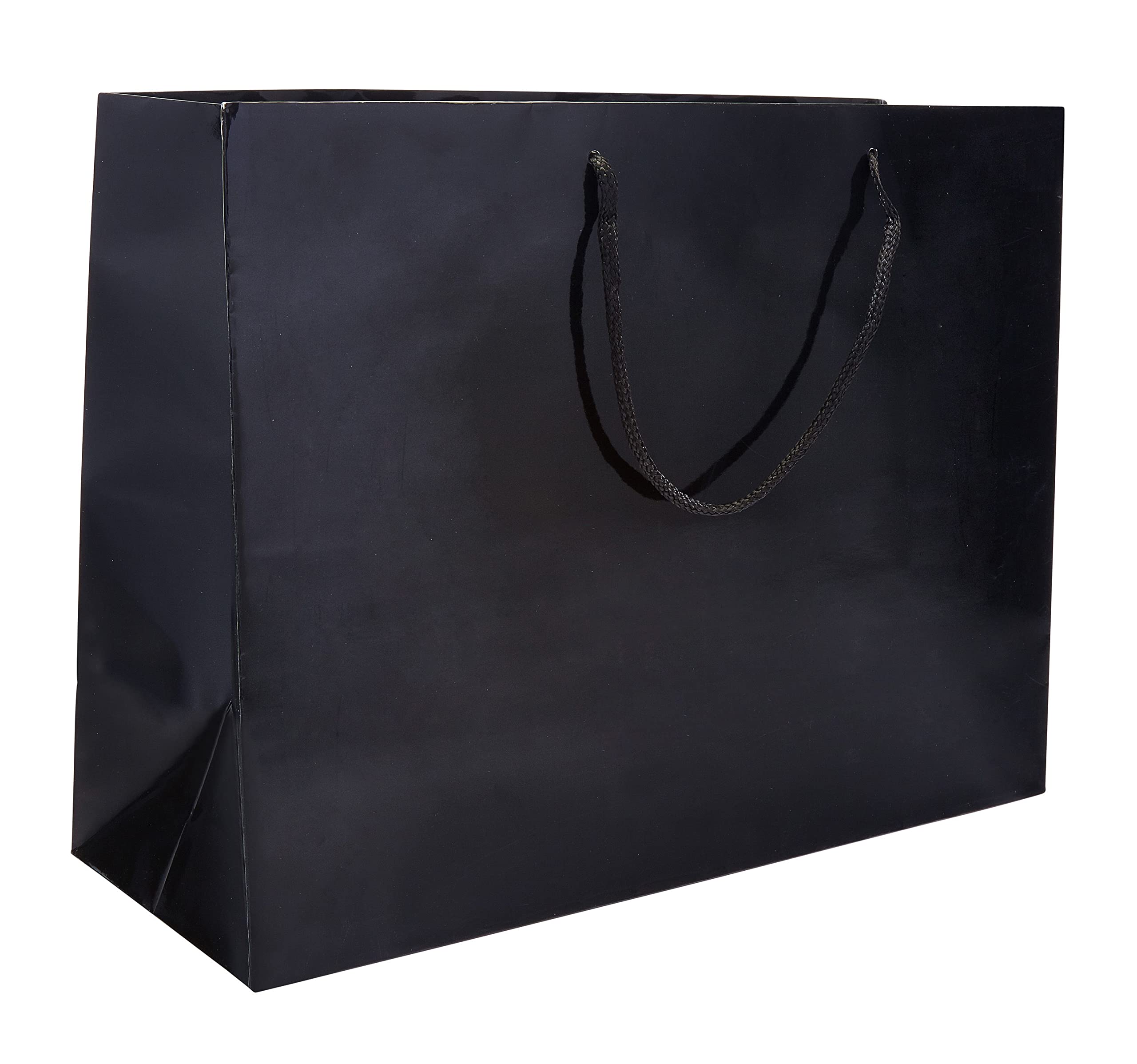 Premium Black Gloss 16x6x12 Inch Euro Tote Bags - Pack of 100 Reusable Paper Gift Bags for Shopping, Retail & Party Favors | Eco-Friendly & Durable