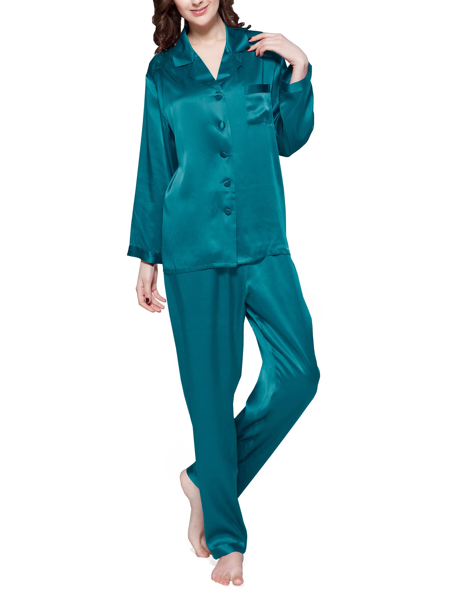 Luxury 100% Mulberry Silk Pajamas for Women - 22 Momme Pure Long Sleeve Nightwear Set | Soft & Breathable Sleepwear for Comfortable Nights, Lounge Wear, Bridal Shower Gift
