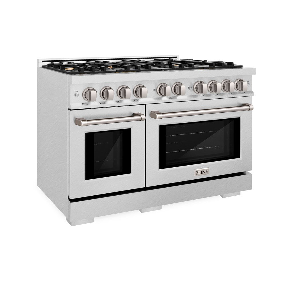 ZLINE 48 Inch 6.7 Cu Ft Double Oven Gas Range - Satin Stainless Steel with 8 Brass Burners (HGRS BR 48) | Professional Kitchen Appliance for Home Chefs & Cooking Enthusiasts