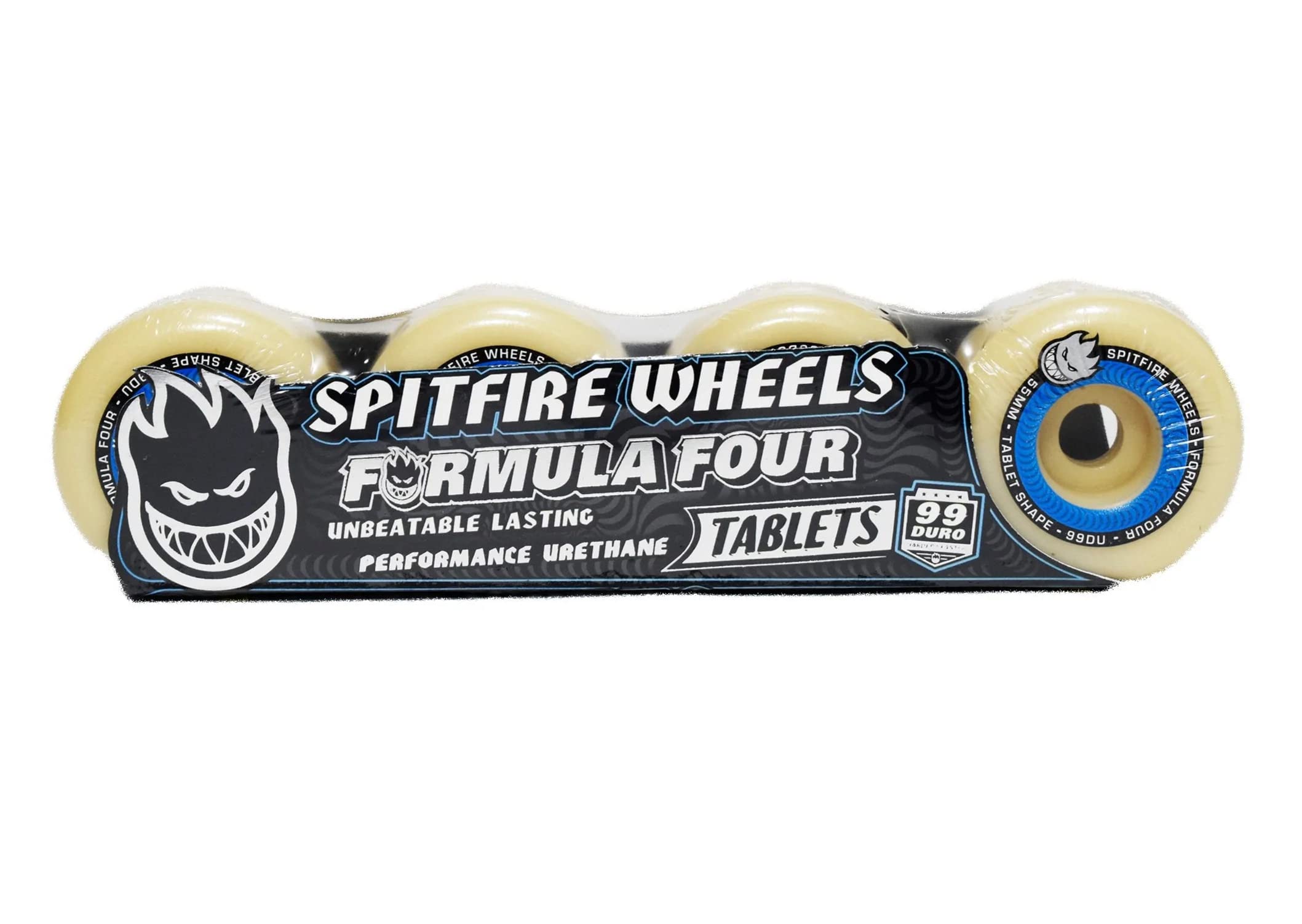 Spitfire Formula Four 99D Skateboard Wheels - 4 Pack (53mm 101A) for Street Skating, Park Riding & Smooth Cruising - High Performance Urethane Wheels for Professional Skateboarders