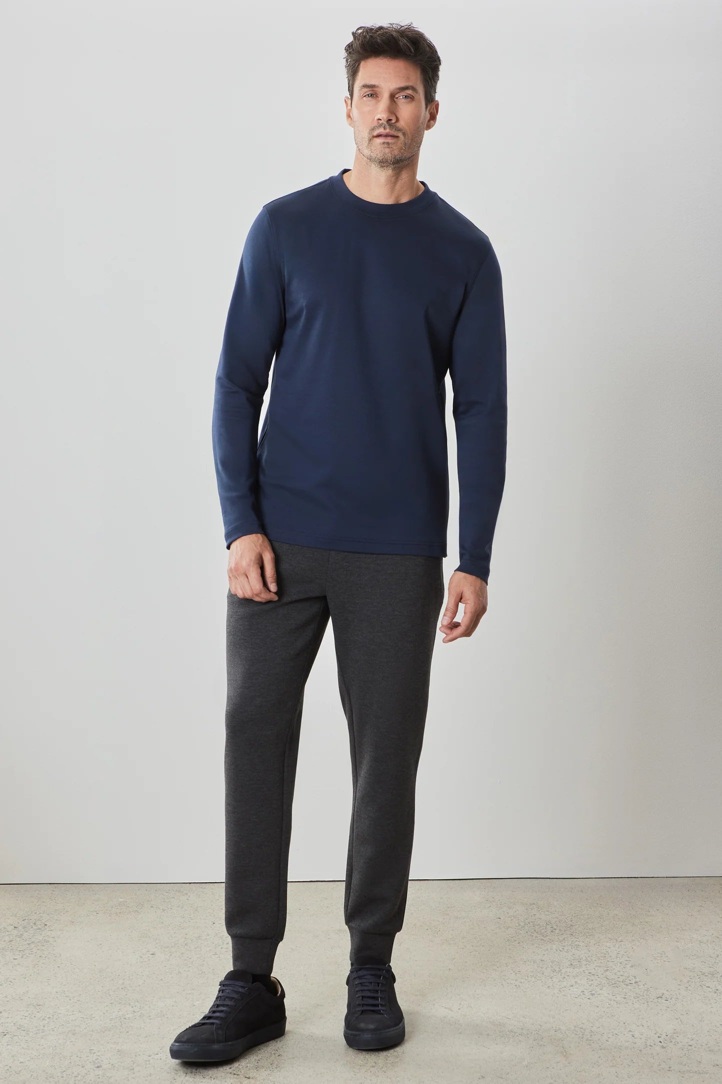 Robert Barakett Long Sleeve High Crew Neck T-Shirt for Men - Premium Cotton Casual Shirt for Work, Travel & Everyday Wear
