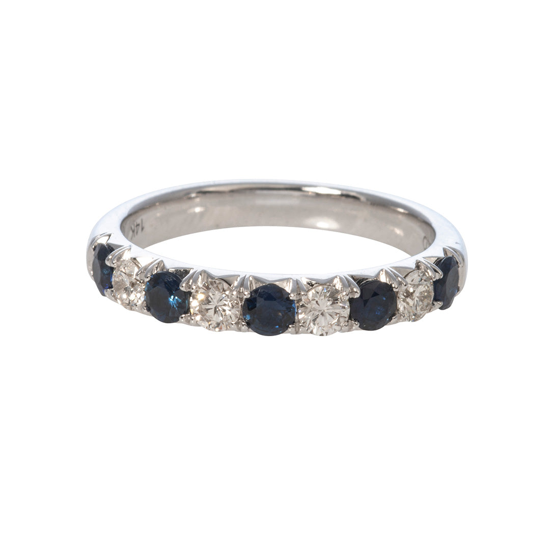 0.65ct Natural Sapphire & 0.36ct Diamond 14K White Gold Wedding Band Ring for Women - Perfect for Engagement, Anniversary & Special Occasion Gifts