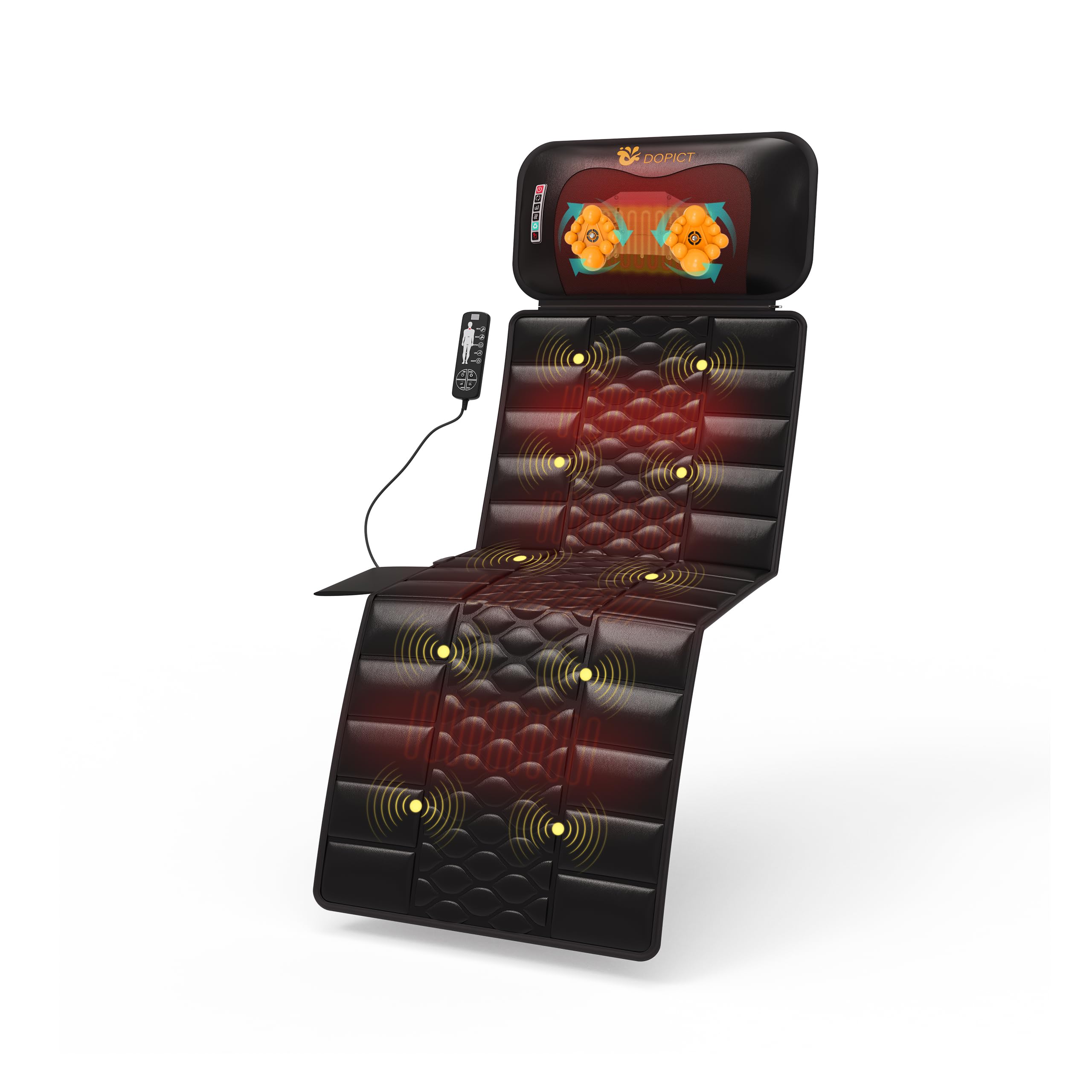 Detachable Neck Massager & Full Body Massage Mat with 10 Vibrating Motors, Heating Function & 9 Speed Settings - Black - Perfect for Home, Office, and Relaxation Therapy