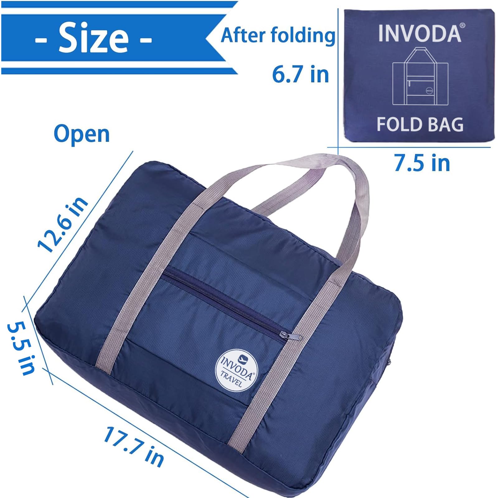 INVODA Foldable Travel Duffel Bag for Women & Men - Lightweight Gym Bag, Carry-On Luggage for Spirit Airlines, Weekender Overnight Bag - Perfect for Sports, Gym, Travel & Weekend Getaways (Blue & Pink)