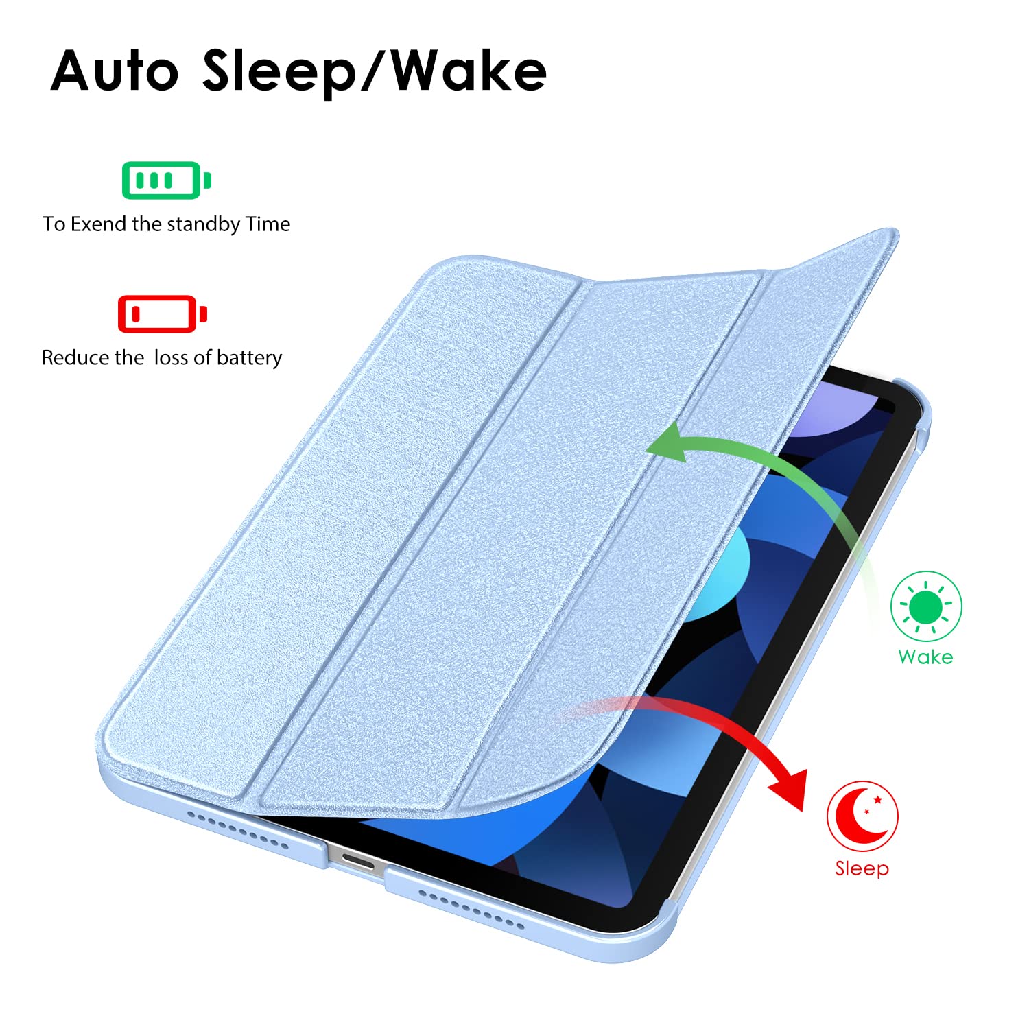 DTTO iPad Air Case 11 inch M2 & 10.9 inch (5th/4th Gen) - Sparkling Hard Back with Sheen Front Cover (2024/2022/2020 Models) - Compatible with 2nd Gen Apple Pencil Charging - Snow Blue - Perfect for Work, School & Travel Protection