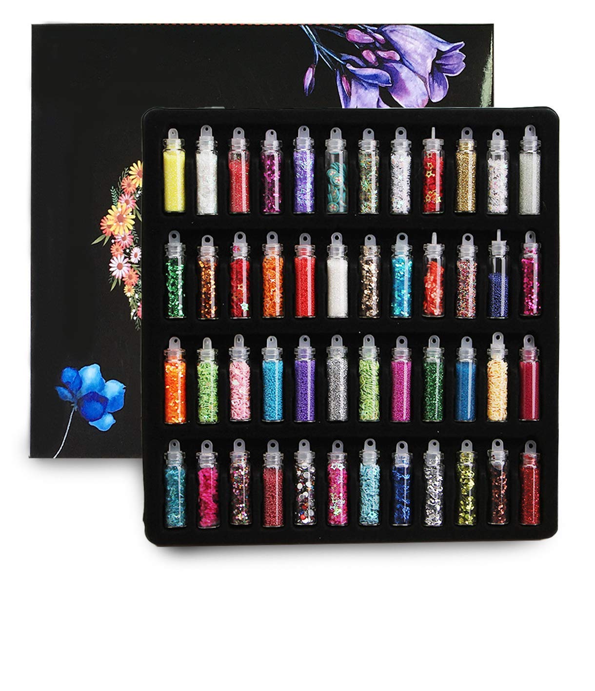 Belicia 3D Nail Art Decoration Kit - 48 Glass Bottles with Rhinestones & Free Nail Art Tweezer for DIY Manicure, Salon & Home Nail Design