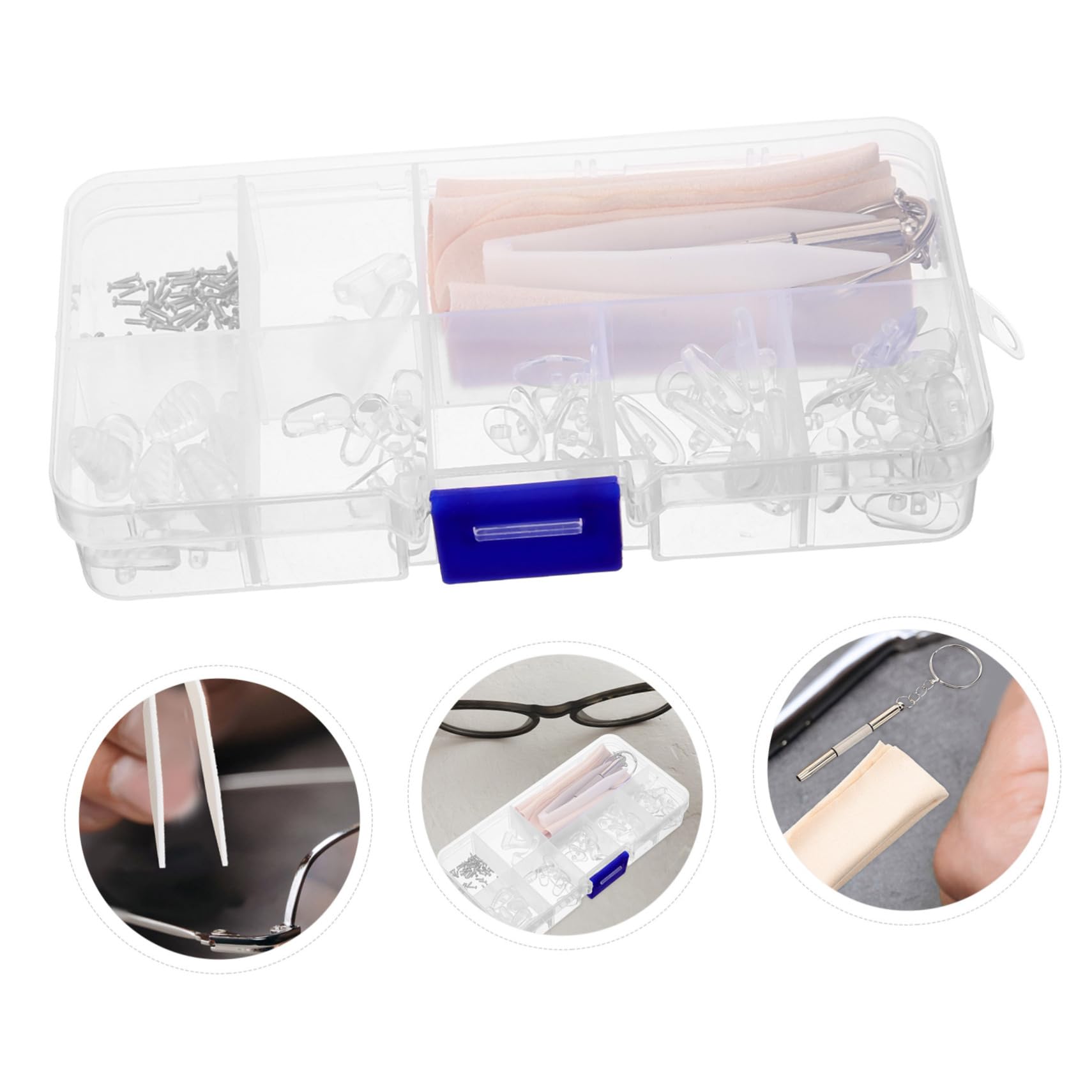SOLUSTRE 1 Set Eyeglass Nose Pads & Bridge Repair Kit - Plastic Replacement Nose Pads, Nose Bridge & Screws for Glasses Accessories - Perfect for Comfort Adjustment & Eyewear Maintenance at Home or Office