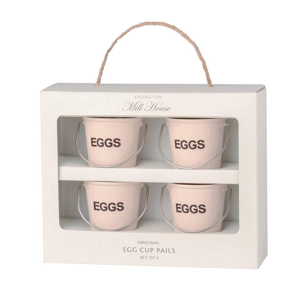 Eddingtons 83012 Egg Cup Bucket - Set of 4 Cream Colored Egg Holders for Breakfast, Kitchen & Dining Decor | Perfect for Easter, Brunch & Farmhouse Style Table Setting