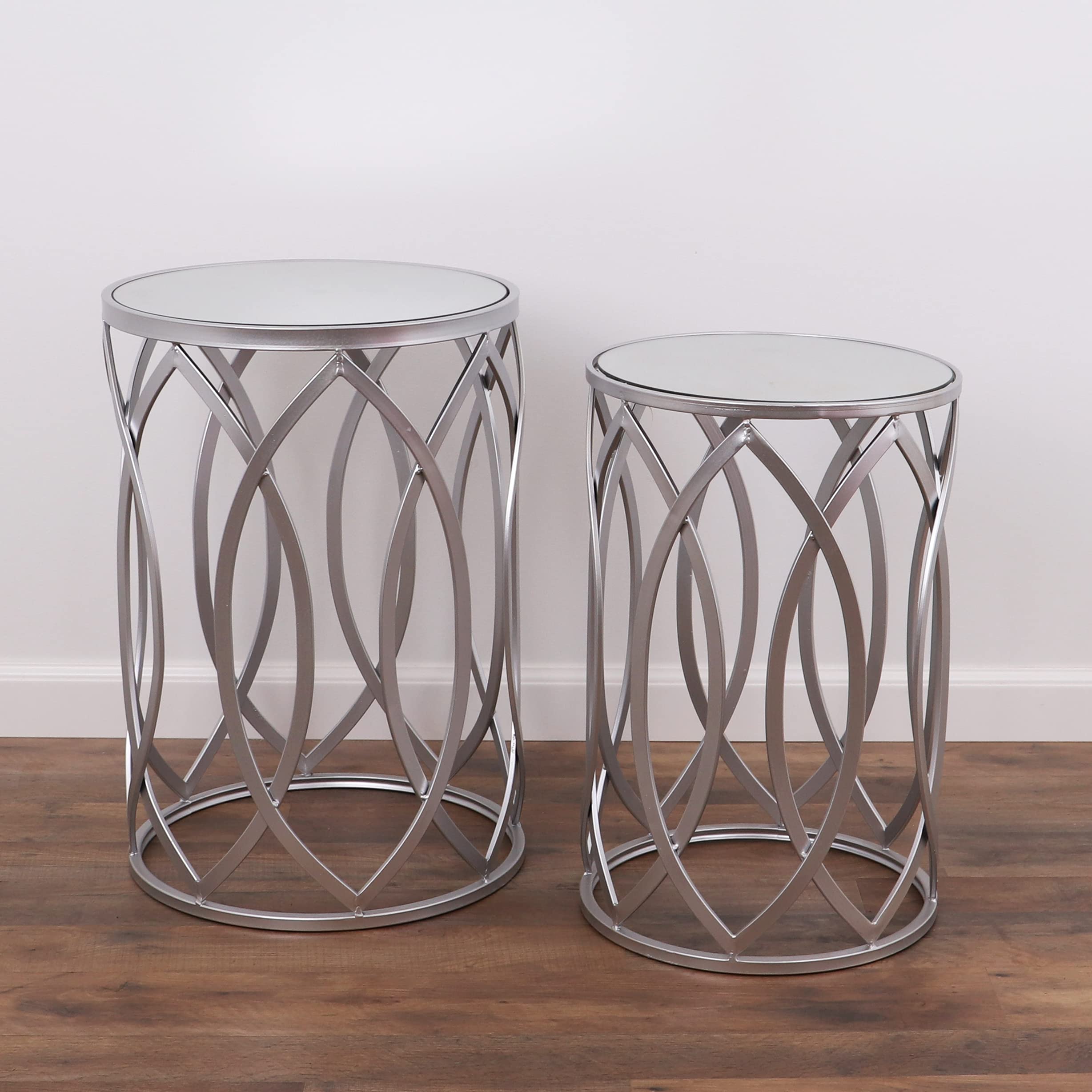 Rutledge & King Silver Nesting Side Tables - Modern Mirrored Nightstand Set of 2 - Small Accent End Tables for Living Room, Bedroom & Office Decor