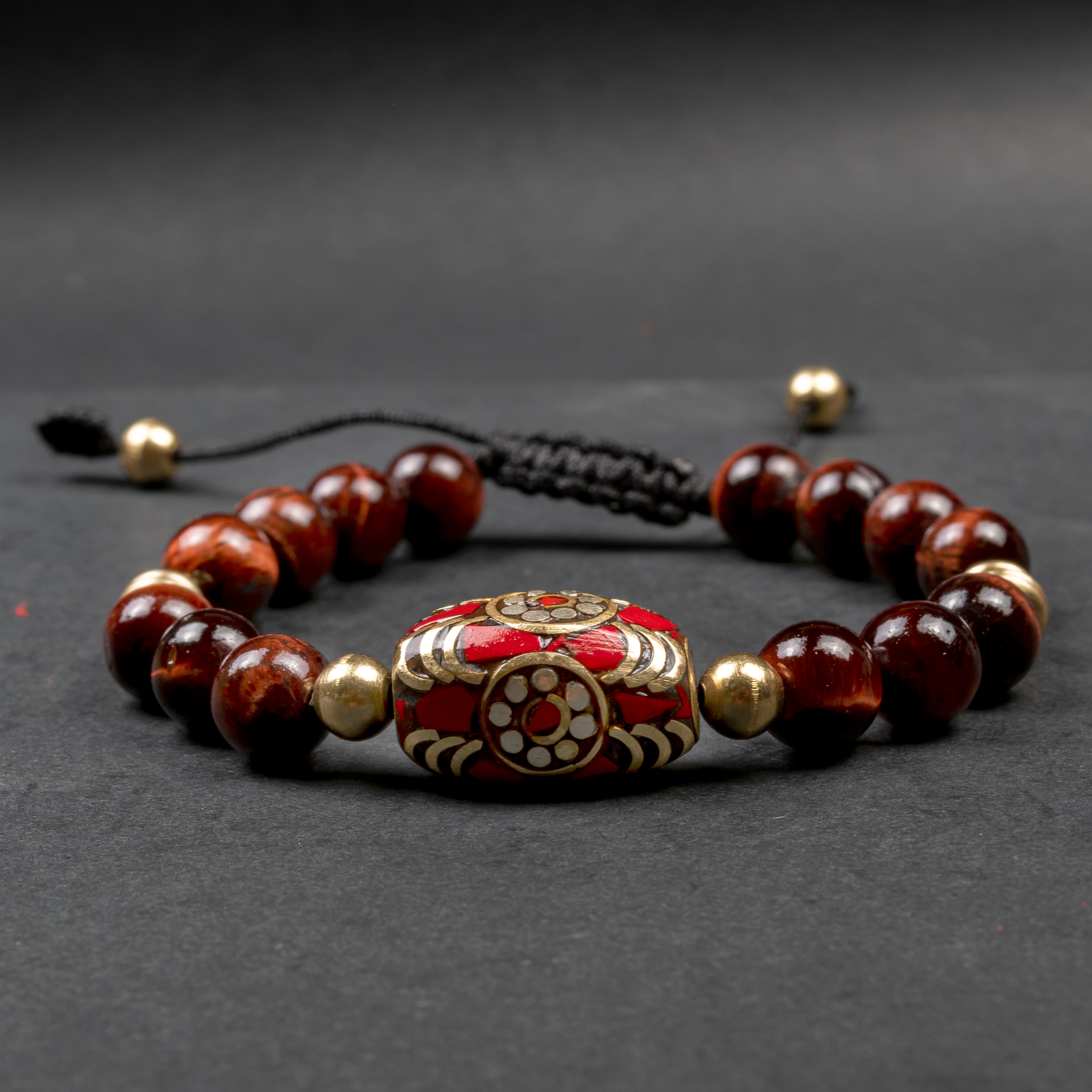Red Tiger Eye Flower of Life Bracelet for Women - Healing Crystal Energy Jewelry for Meditation, Yoga & Spiritual Protection