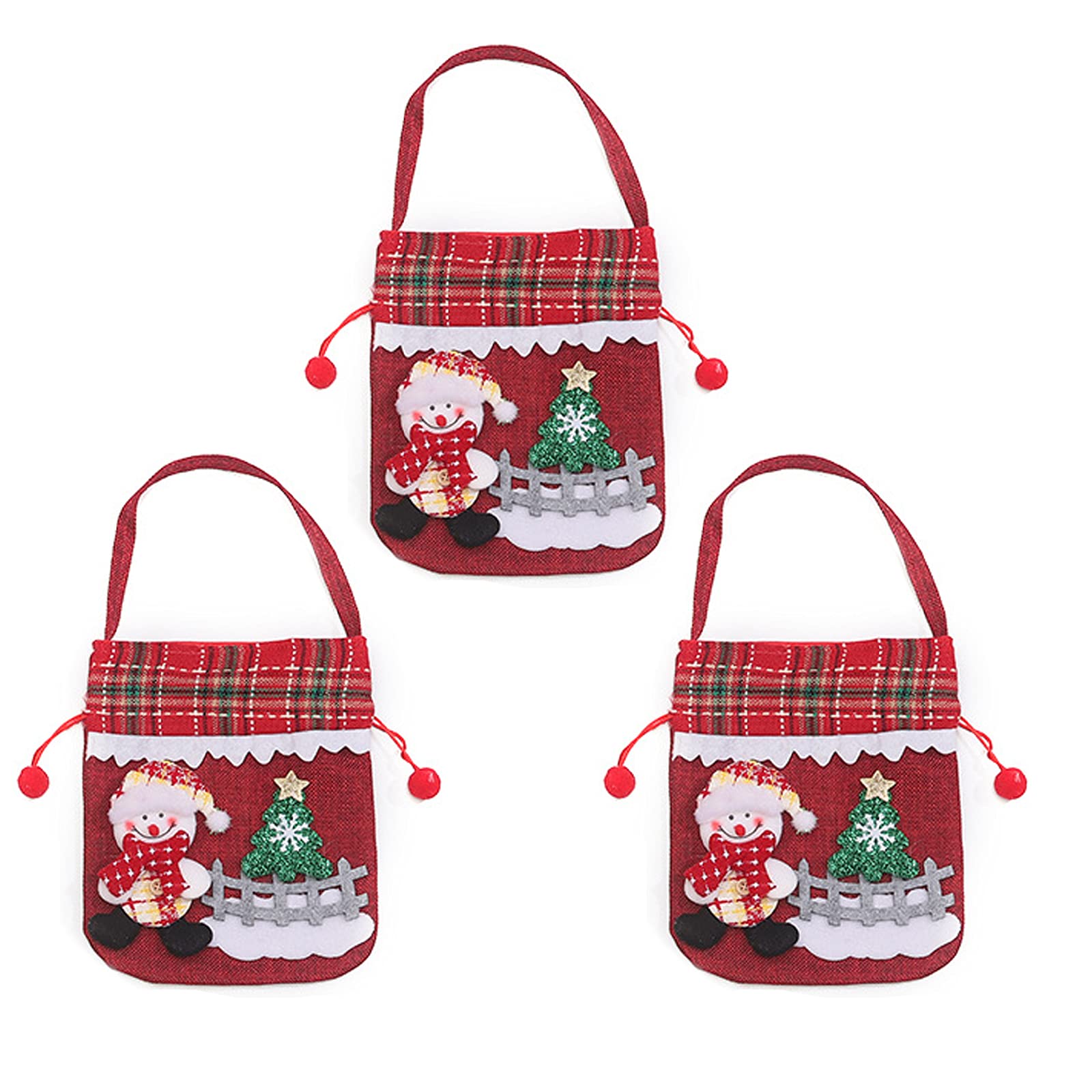 HLTER 3Pcs Christmas Drawstring Gift Bags - Linen Doll Holiday Candy Pouches for Christmas Tree Decorations, Home Party Favors | Perfect for Gift Wrapping, Stocking Stuffers & Festive Celebrations