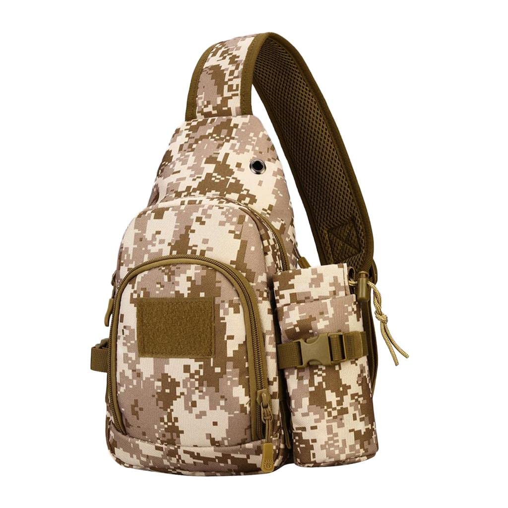 UJEAVETTE® Tactical Shoulder Bag - Crossbody Chest Pack with Water Bottle Pouch - Desert Digital Camo Backpack for Hiking, Travel & Outdoor Adventures
