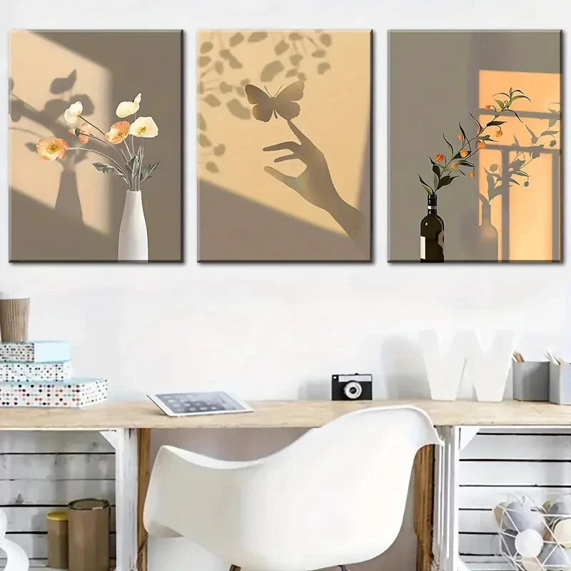 3-Piece Floral and Sunny Plant Metal Wall Art Prints - Ready to Hang Home Decor for Living Room, Bedroom, or Office