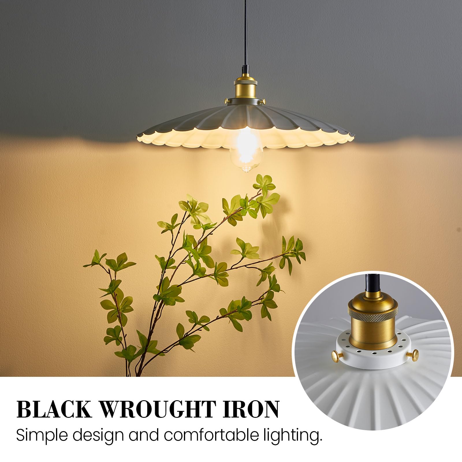 White Farmhouse Pendant Lights for Kitchen Island - 15.7 Inch Adjustable Retro Lampshade with Light Cord, Perfect for Modern and Rustic Kitchen Decor