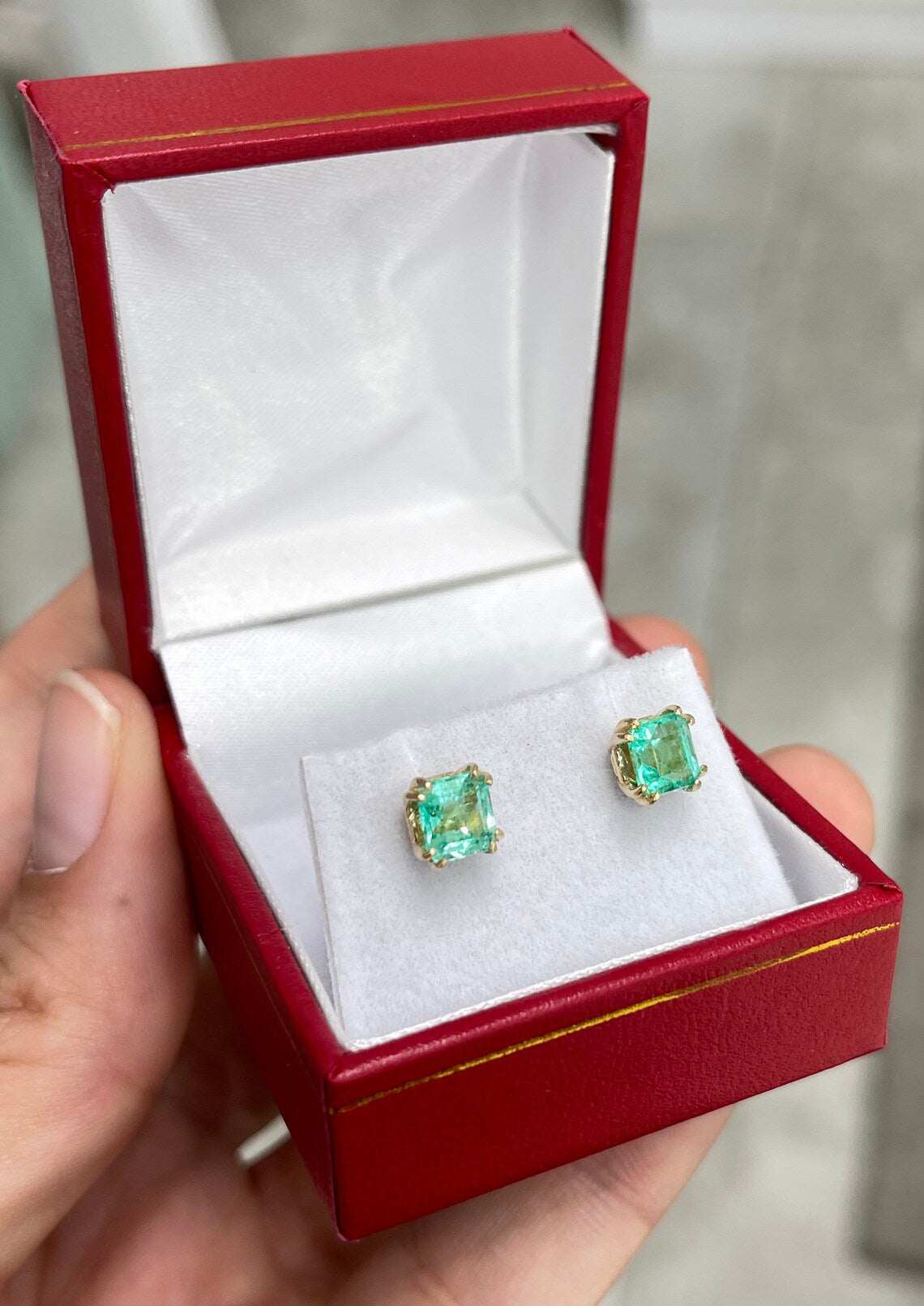 1.73tcw Asscher Cut Rich Green Colombian Emerald Earrings in 14K Gold - Elegant Jewelry for Weddings, Parties & Special Occasions