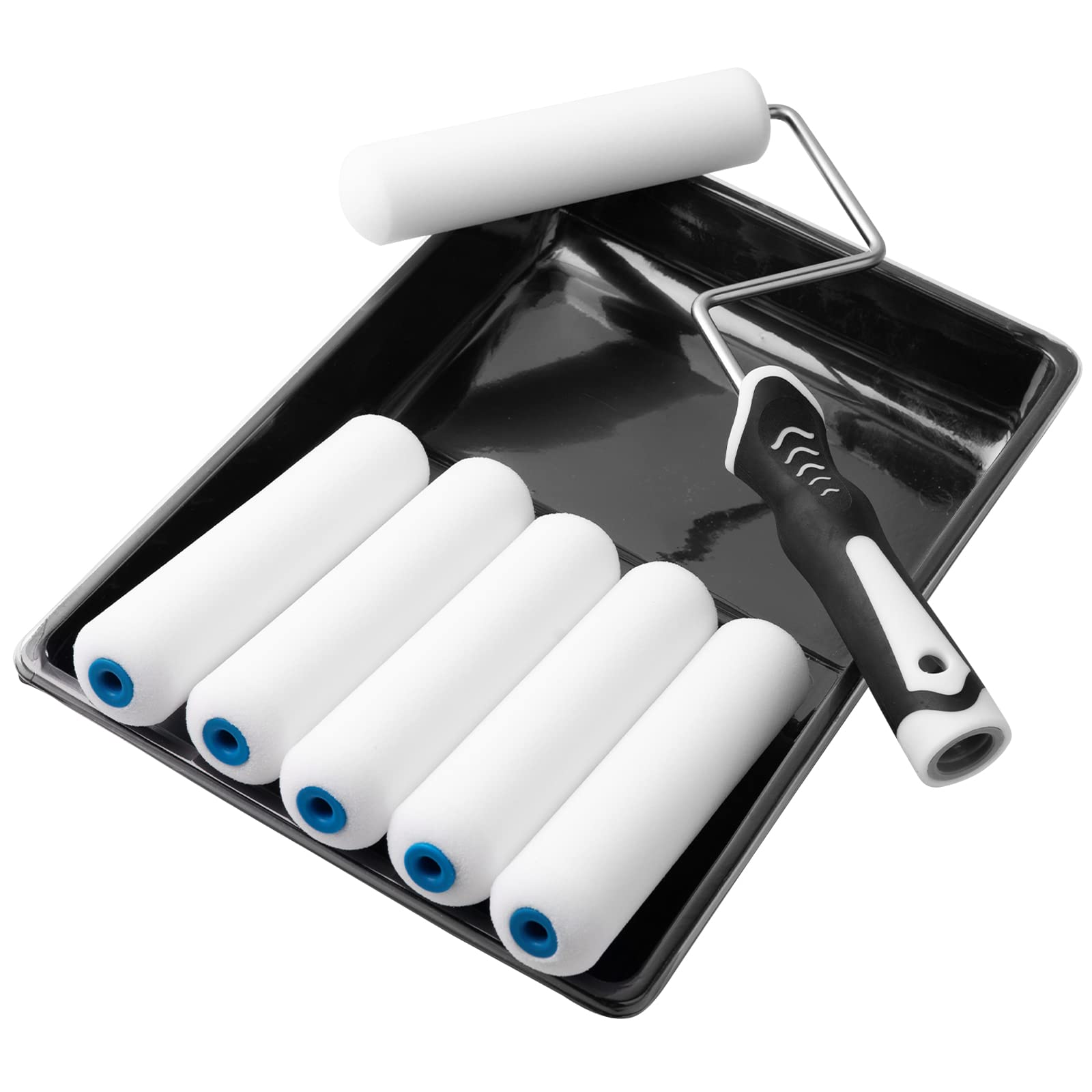 Premium 9-Pack Mister Rui 6-Inch High Density Foam Paint Roller Kit with Tray & Liner - Professional Mini Paint Rollers for Walls, Ceilings & DIY Home Projects - Perfect for Small Spaces & Touch-Ups