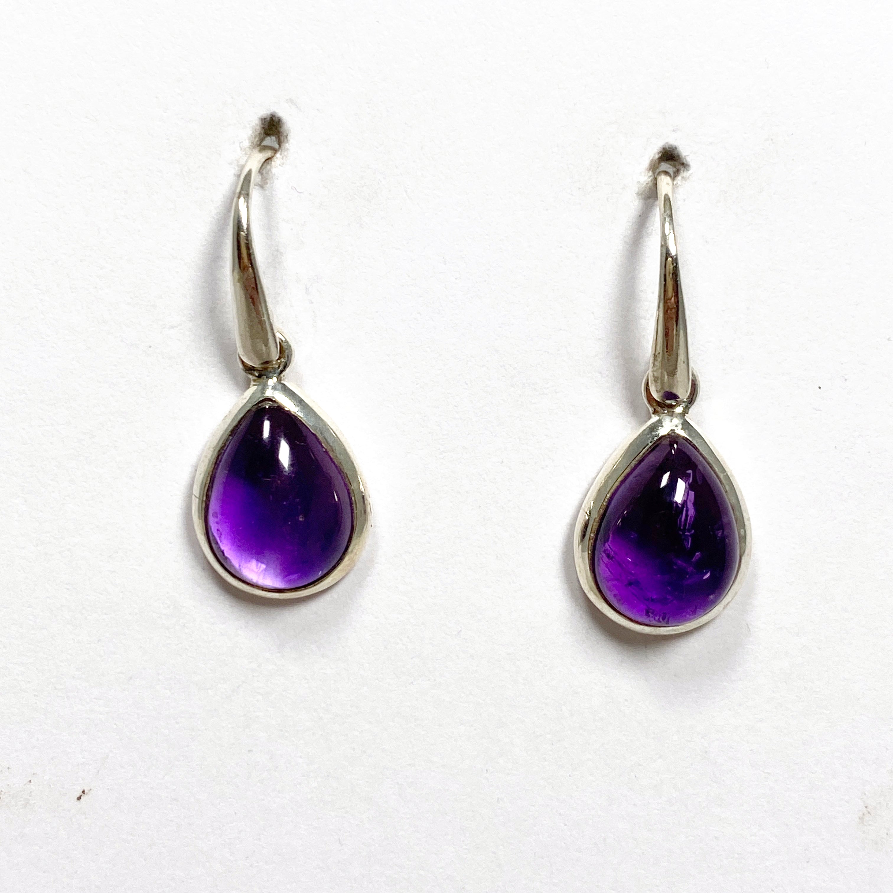 Natural Amethyst Teardrop Cabochon Earrings for Women - Handmade Sterling Silver Dangle Earrings - Perfect for Wedding, Party & Gift Giving