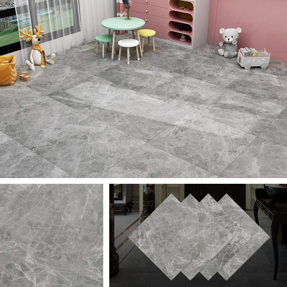 Livelynine 12x12 Inch Grey Concrete Peel and Stick Vinyl Floor Tiles - Waterproof Self-Adhesive Flooring for Kitchen, Bathroom, Laundry Room (4 Pack) - Easy DIY Home Renovation & Rental Apartment Upgrade