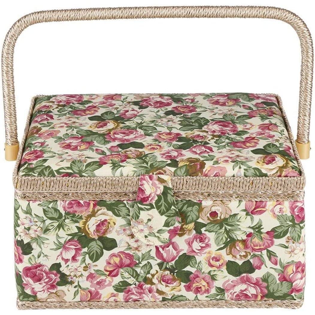 Extra Large Vintage Sewing Basket Organizer - Portable Tool Storage Box for Needles, Thread, Tape Measure, Thimbles & Sewing Supplies | Perfect for Craft Rooms, Quilting Projects & DIY Sewing Kits