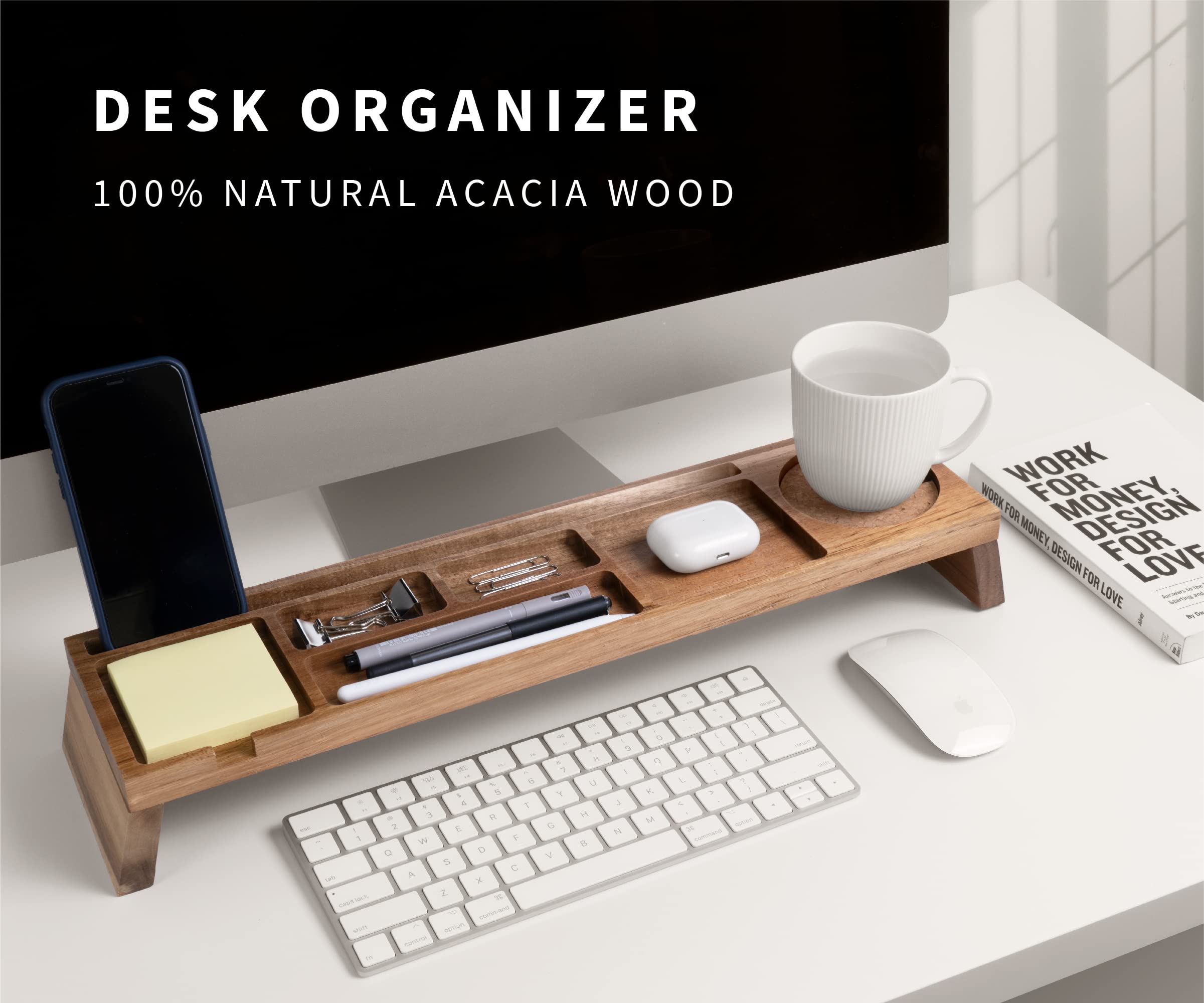Premium Natural Wood Desk Organizer with Multi-Compartment Storage - Handcrafted Wooden Office Organizer for Home & Workspace - Desktop Pencil Holder & Stationery Tray - Perfect for Office, Study, and Craft Room Organization